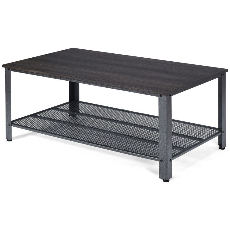 Widely Used Outdoor 2 Tiers Storage Metal Coffee Tables Regarding 2 Tier Industrial Coffee Table Console Table With Storage Shelf – Costway (View 6 of 15)