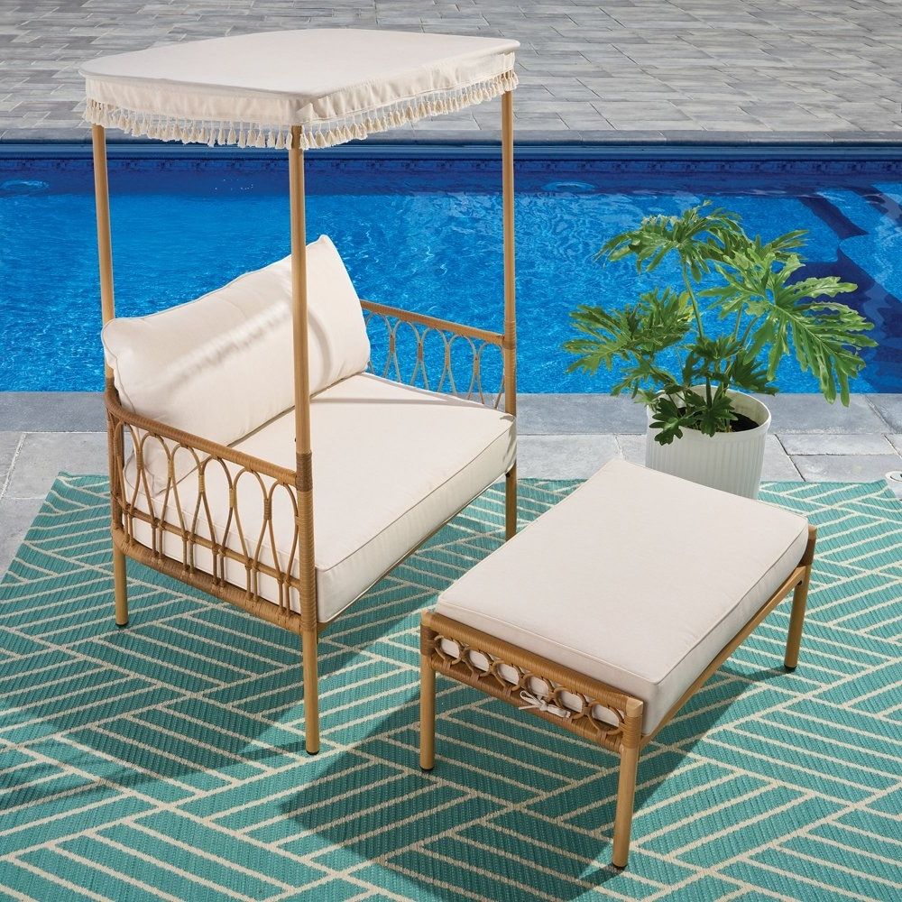 Willow Sage 2 Piece All Weather Wicker Outdoor Canopy Chair And Ottoman Set,  Beige – – 37962640 With Regard To Well Known All Weather Wicker Outdoor Cuddle Chair And Ottoman Set (View 14 of 15)