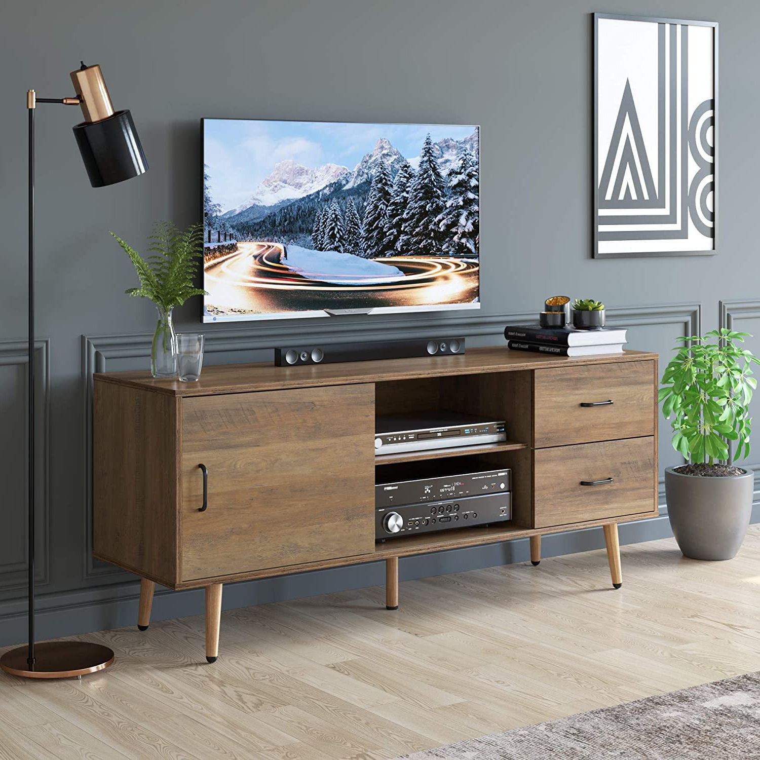 110" Tvs Wood Tv Cabinet With Drawers Regarding Current Homfa Tv Cabinet Media Console Table, Wood Tv Stand For Tvs Up To  (View 6 of 15)