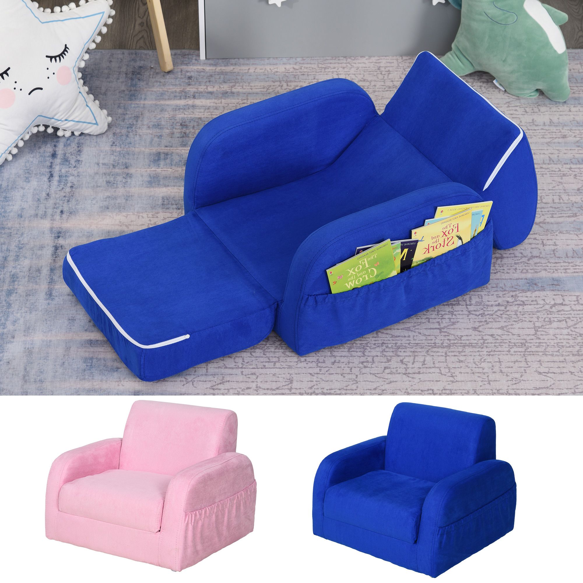 2 In 1 Foldable Children's Sofa Beds In Well Known 2 In 1 Kids Sofa Armchair Chair Fold Out Flip Open Baby Bed Couch (View 2 of 15)