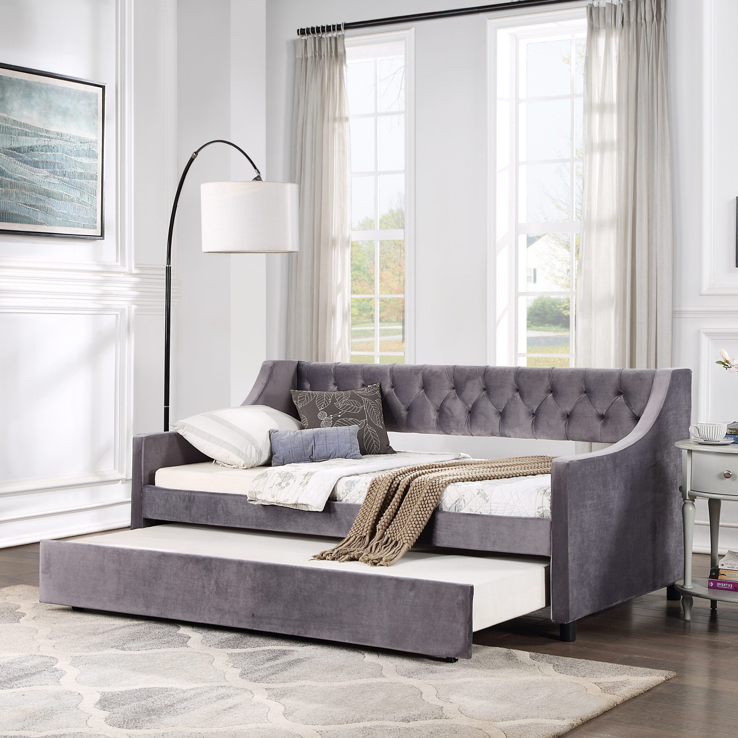 2 In 1 Gray Pull Out Sofa Beds Pertaining To Fashionable Overdrive Pull Out Sofa Bed With Upholstered Tufted Daybed Sleeper Sofa (View 2 of 15)