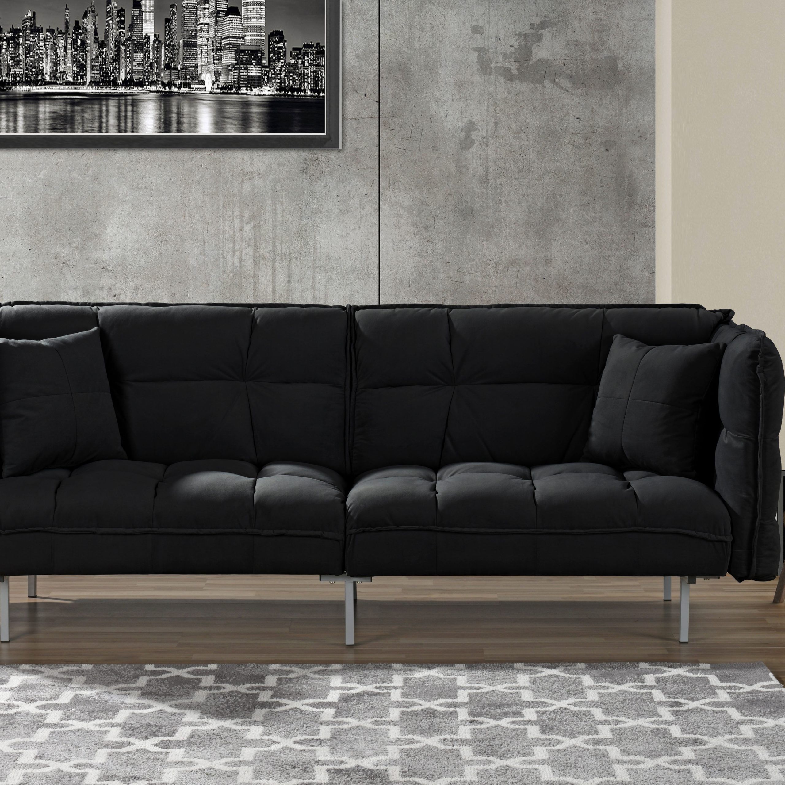 2 Seater Black Velvet Sofa Beds Regarding 2018 Plush Tufted Velvet Sleeper Sofa, Black – Walmart (View 10 of 15)