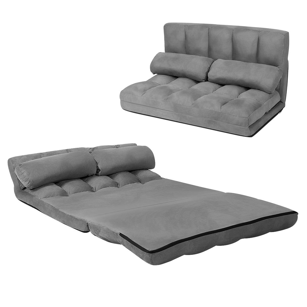 2017 2 In 1 Foldable Sofas With Regard To Topbuy Adjustable Floor Sofa Foldable Lazy Sofa Bed With 2 Pillows Grey (Photo 15 of 15)
