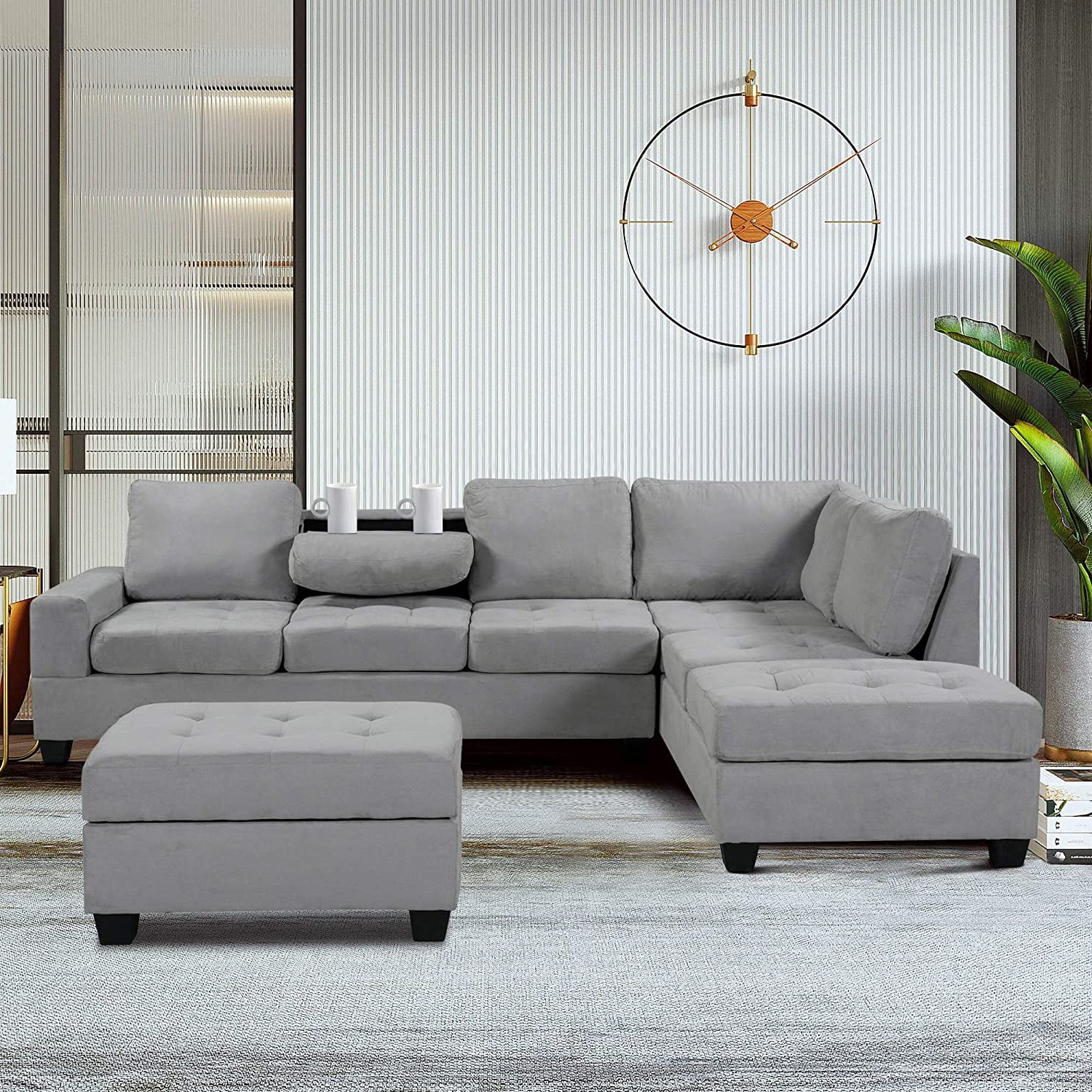 2017 Sofas With Ottomans Regarding 3 Piece Convertible Sectional Sofa L Shaped Couch With Reversible (Photo 15 of 15)