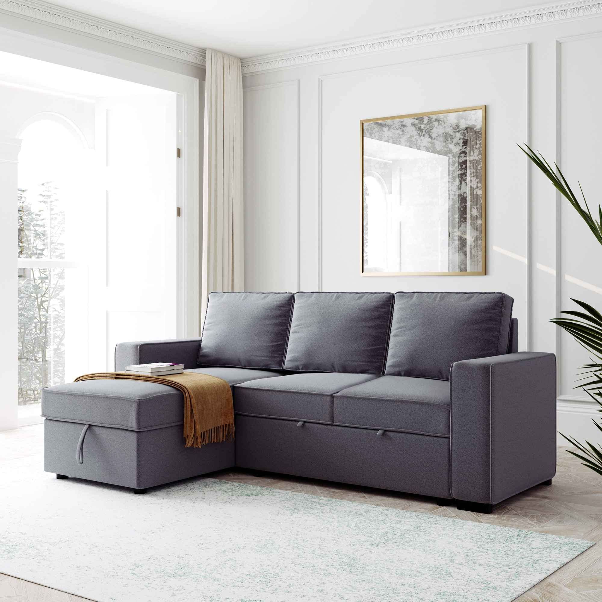 2018 Buy Aty Sectional Sofa With Pull Out Bed, Reversible L Shape Sleeper For 2 In 1 Gray Pull Out Sofa Beds (View 9 of 15)