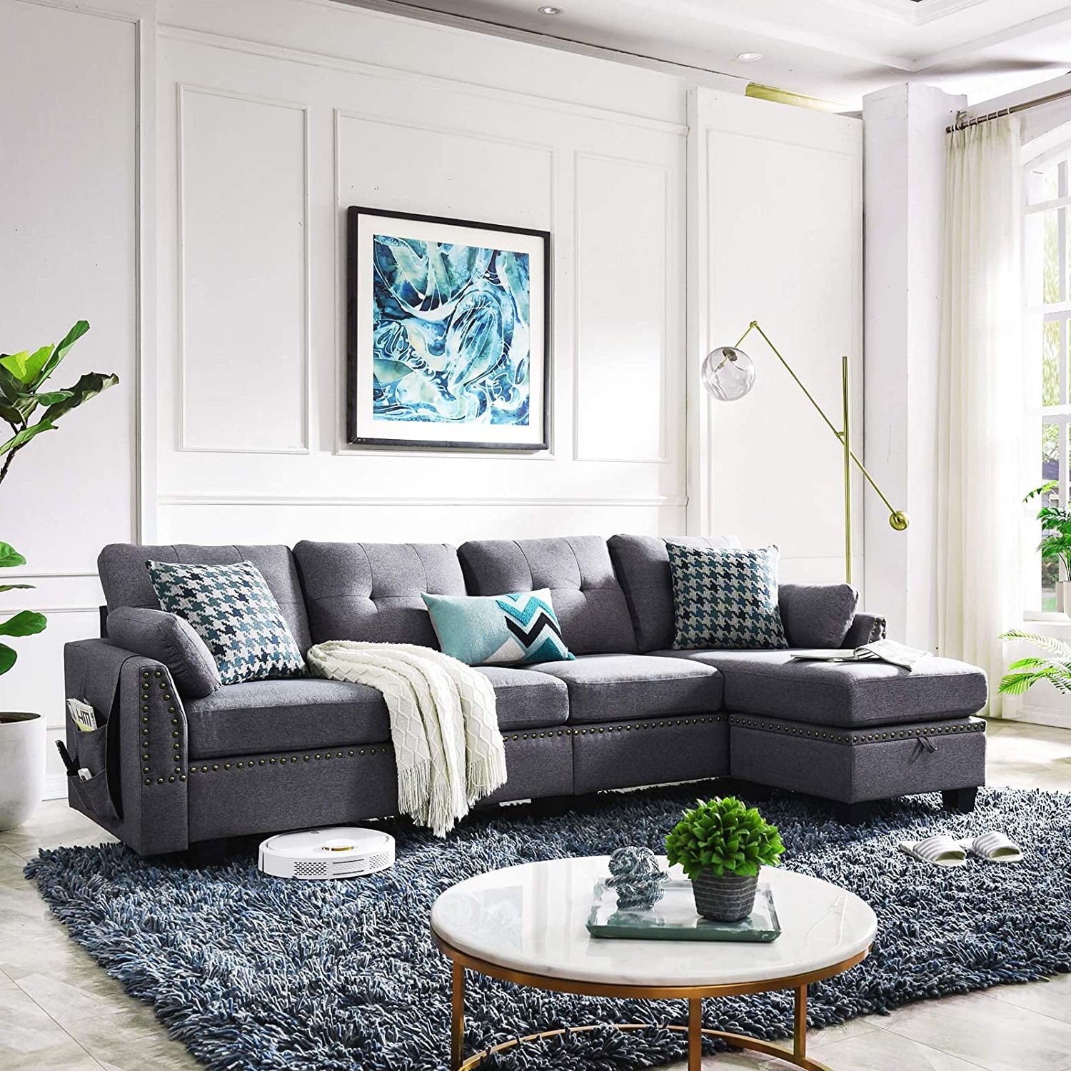 2018 Reversible Sectional Sofas Regarding Honbay Reversible Sectional Sofa For Living Room L Shape Couch 4 Seat (View 10 of 15)