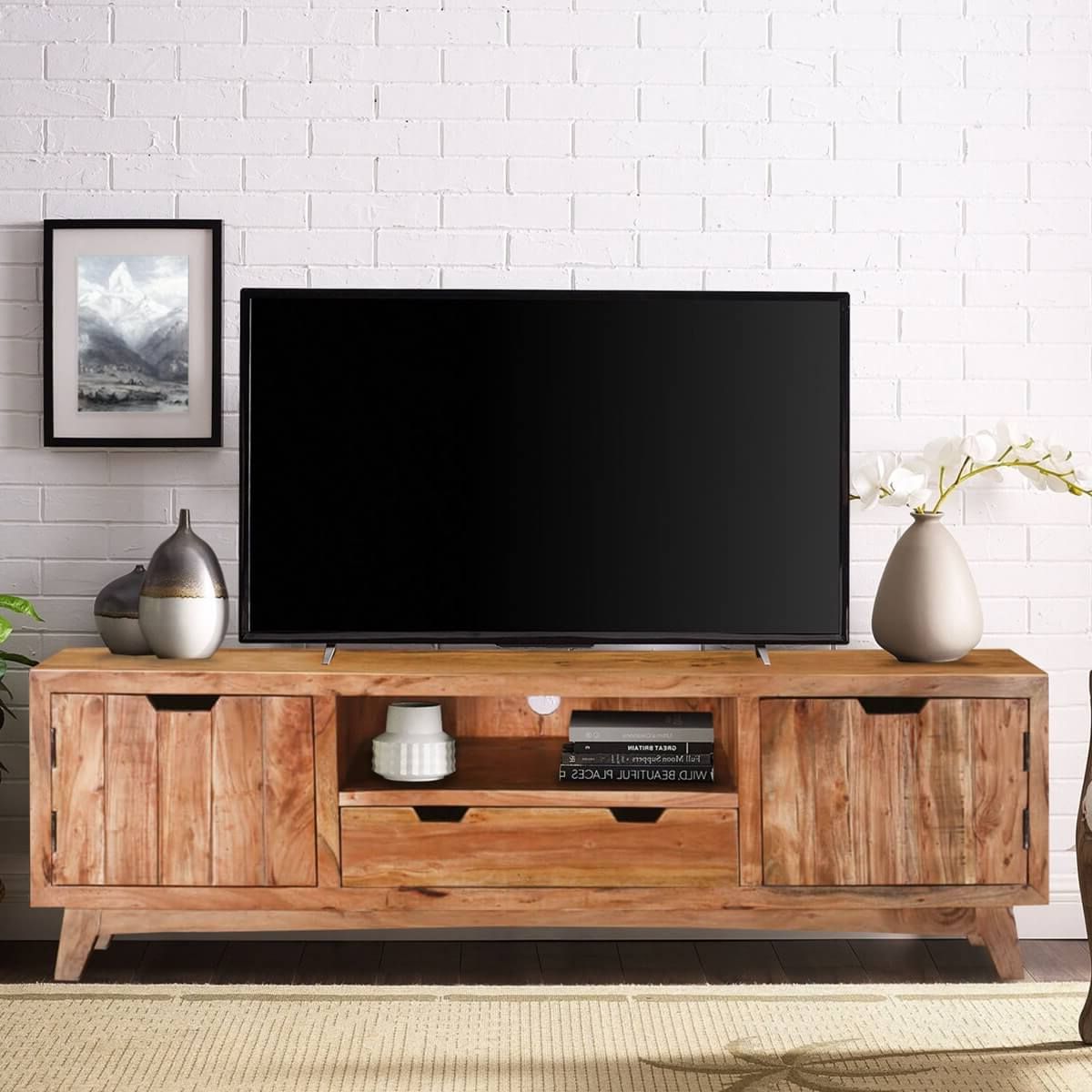 2019 Augusta Handcrafted Rustic Solid Wood Tv Media Cabinet Within 110" Tvs Wood Tv Cabinet With Drawers (Photo 1 of 15)