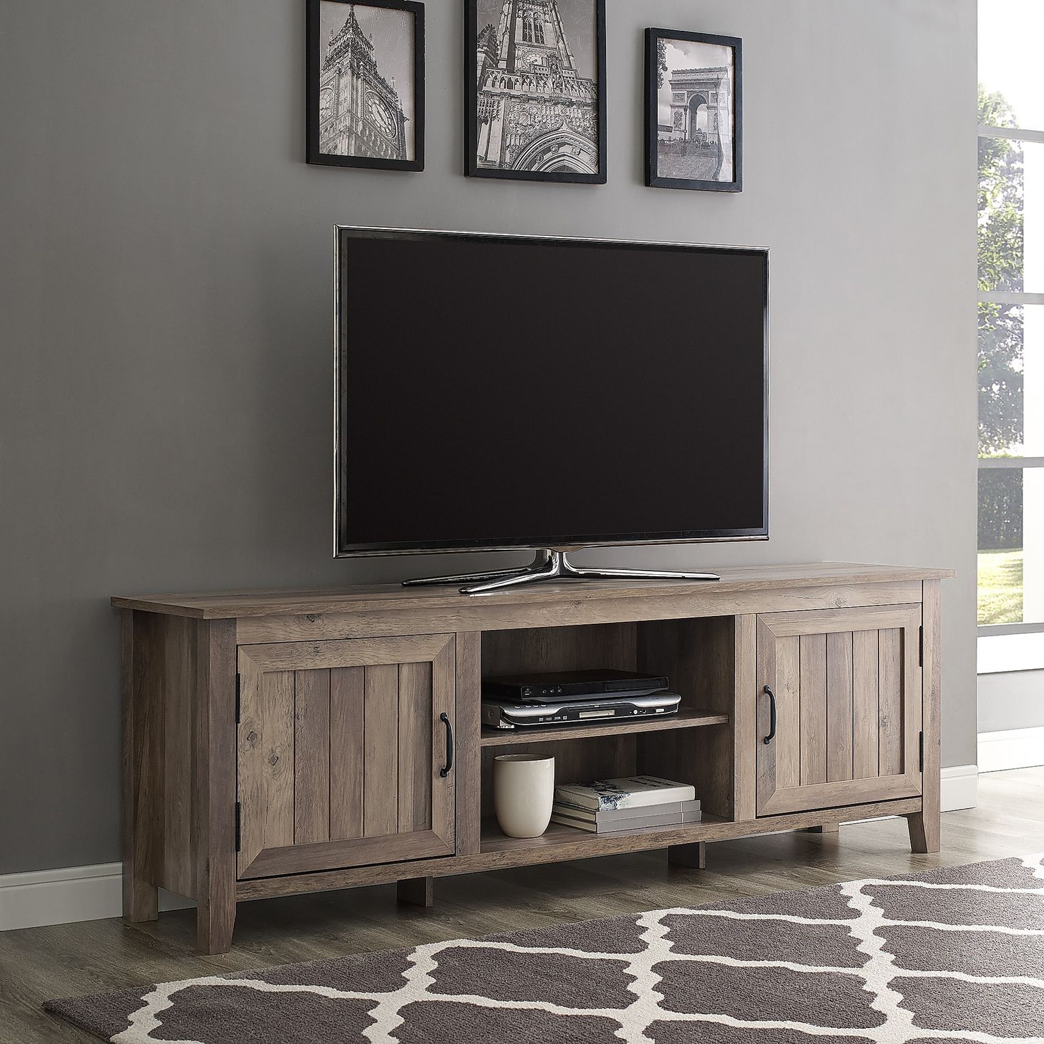 2019 Farmhouse Tv Stands For 70 Inch Tv Within Modern Farmhouse 70" Tv Stand With Beadboard Doors – Pier1 (Photo 15 of 15)