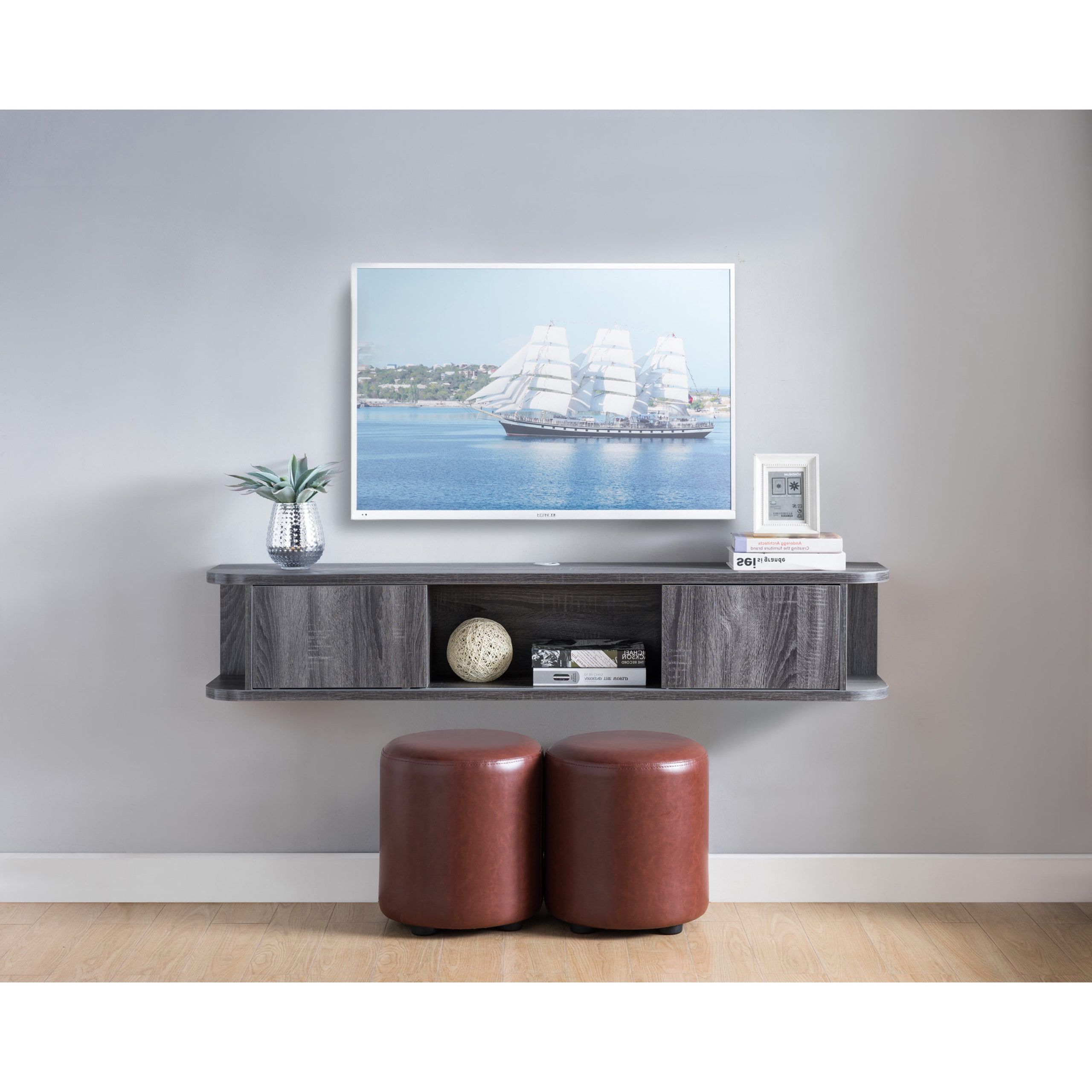 2019 Floating Stands For Tvs Throughout Furniture Of America Fernandu 3 Shelf Floating Tv Stand, Distressed (View 13 of 15)