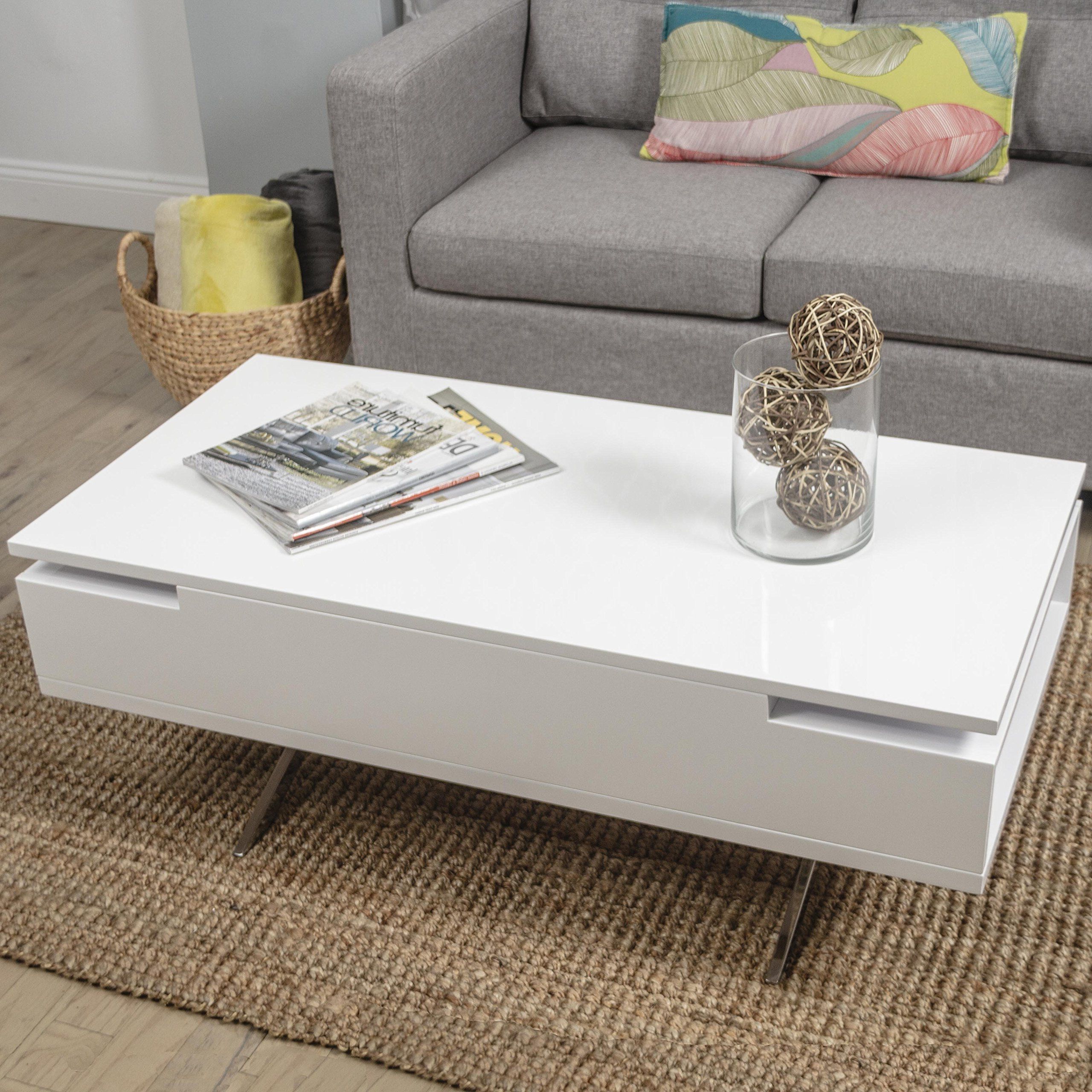 2019 Mix High Gloss Lacquer Wood Stainless Steel Legs White Lifttop Within High Gloss Lift Top Coffee Tables (Photo 1 of 15)