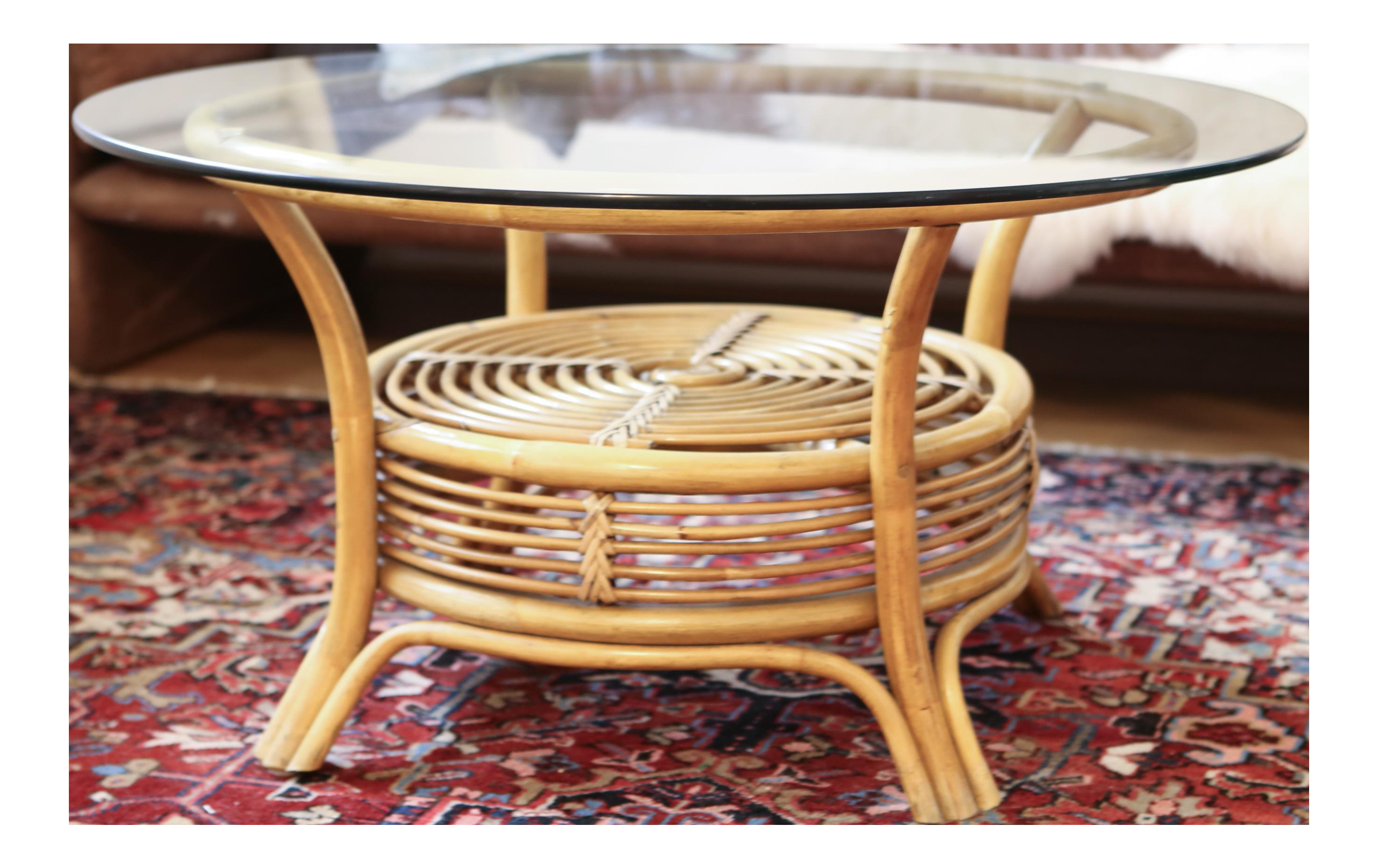 2019 Round Wicker Coffee Table With Glass Top • Display Cabinet Within Rattan Coffee Tables (View 15 of 15)