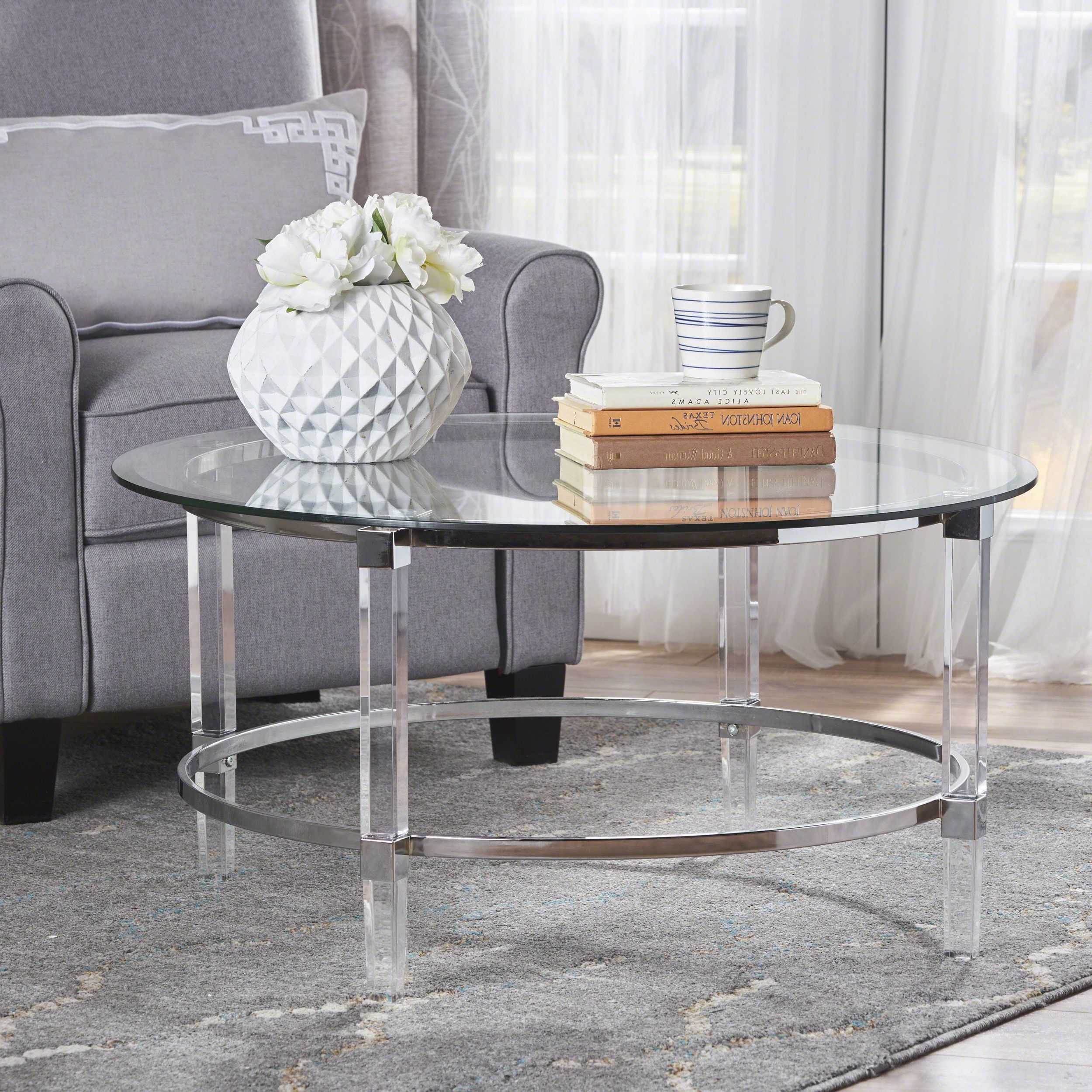 2019 Tempered Glass Coffee Tables Pertaining To Lynn Contemporary Round Tempered Glass Coffee Table With Acrylic And (Photo 14 of 15)