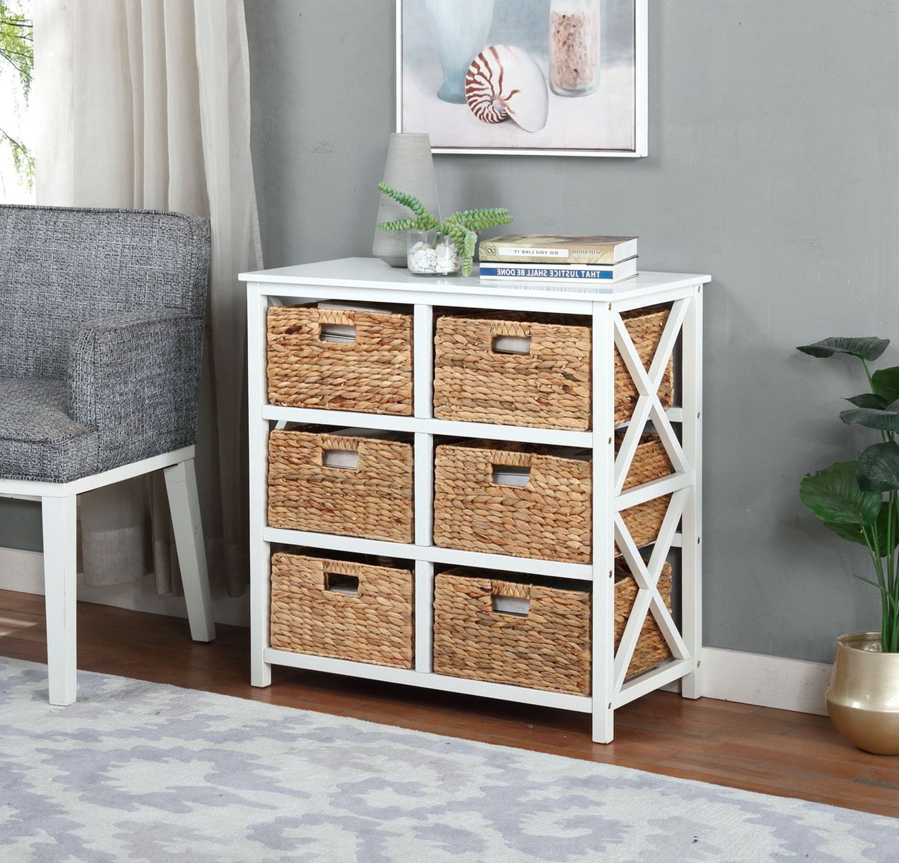 2019 Tier Stand Console Cabinets With Regard To Ehemco 3 Tier X Side End Storage Cabinet With 6 Water Hyacinth Natural (Photo 13 of 15)