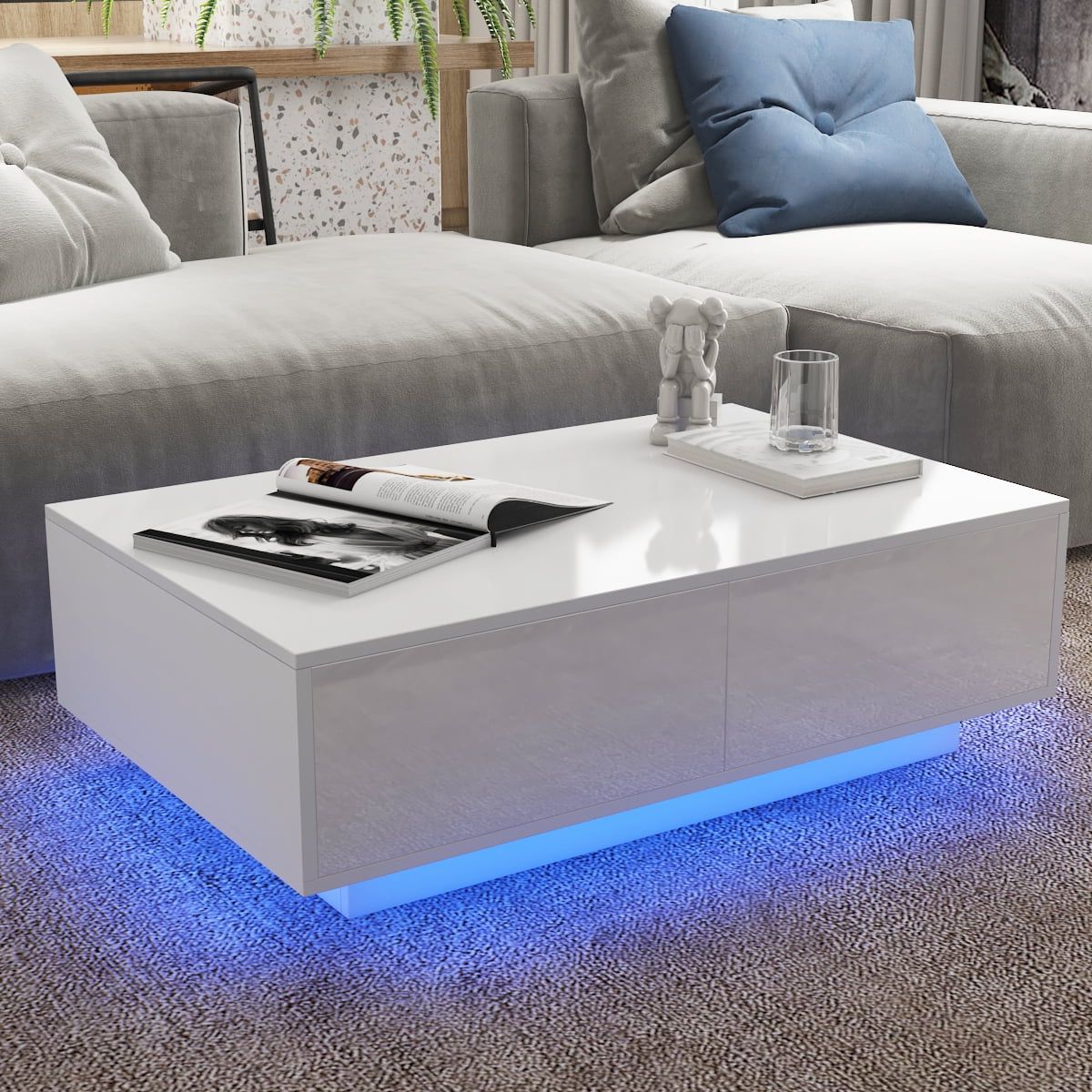 2020 High Gloss Coffee Table With 4 Drawers Led Sofa Side End Table Living With Led Coffee Tables With 4 Drawers (Photo 2 of 15)