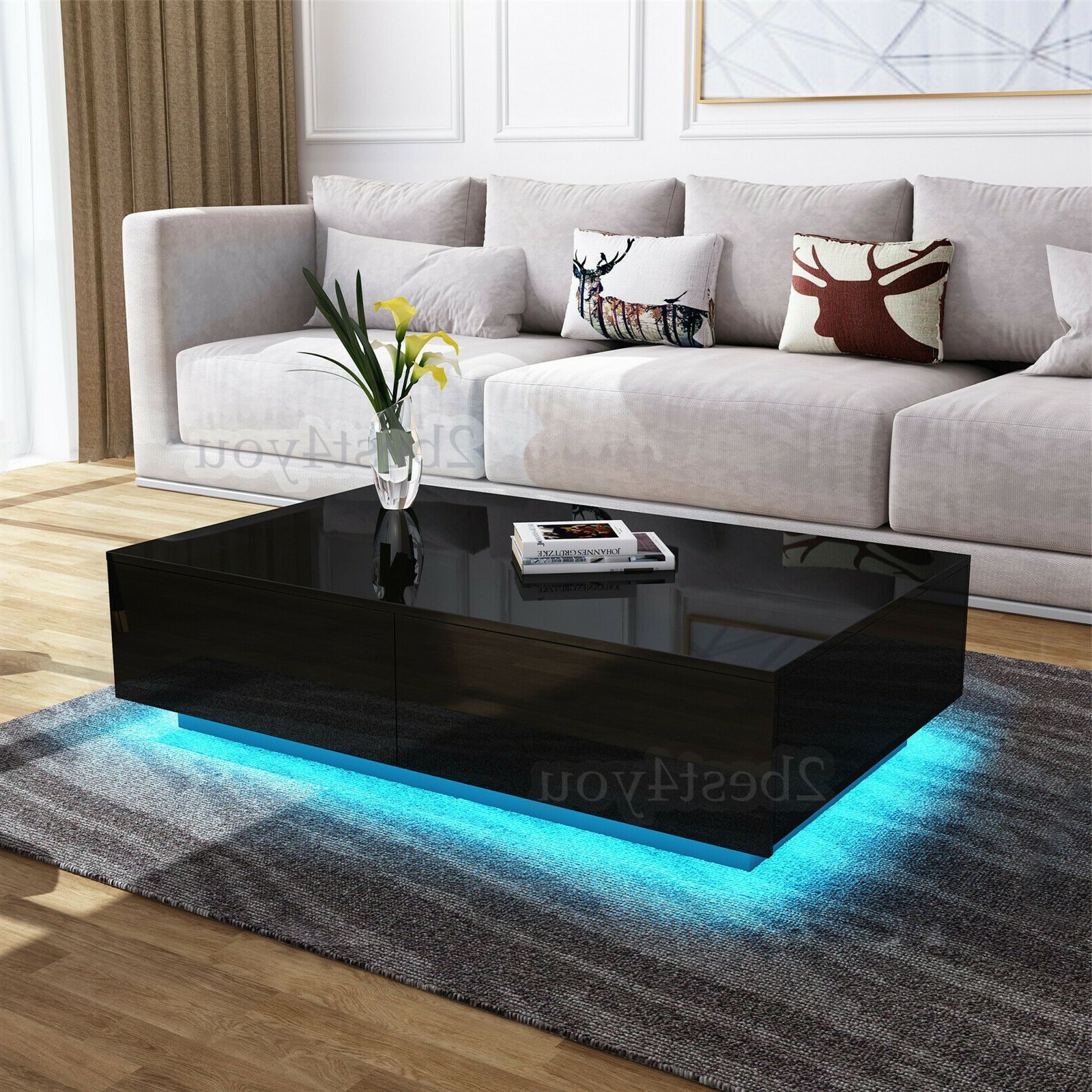 2020 Modern Coffee Table With Led Lights – Stellabracy With Coffee Tables With Drawers And Led Lights (View 4 of 15)
