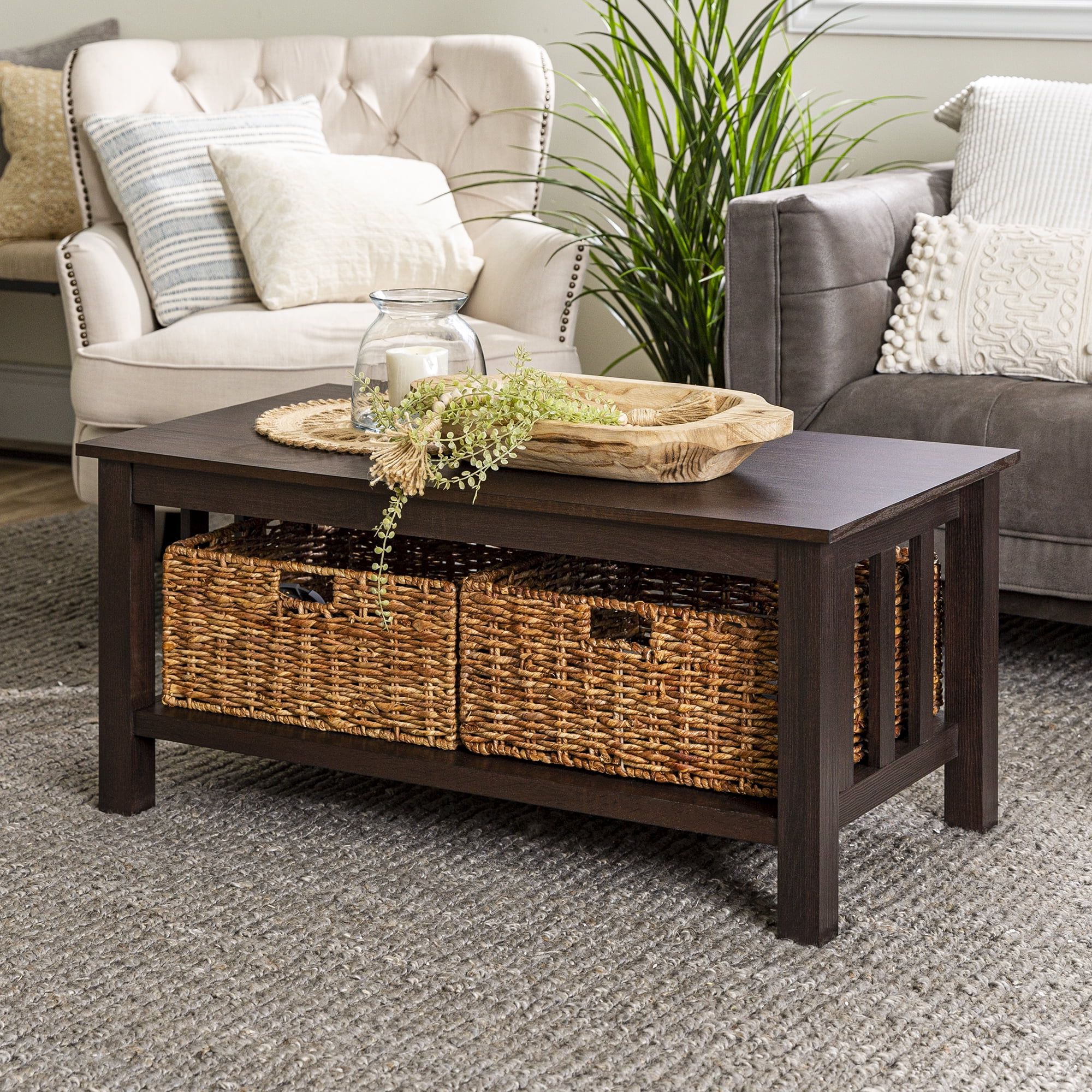 2020 Woven Paths Coffee Tables Within Woven Paths Traditional Storage Coffee Table With Bins, Espresso (Photo 5 of 15)