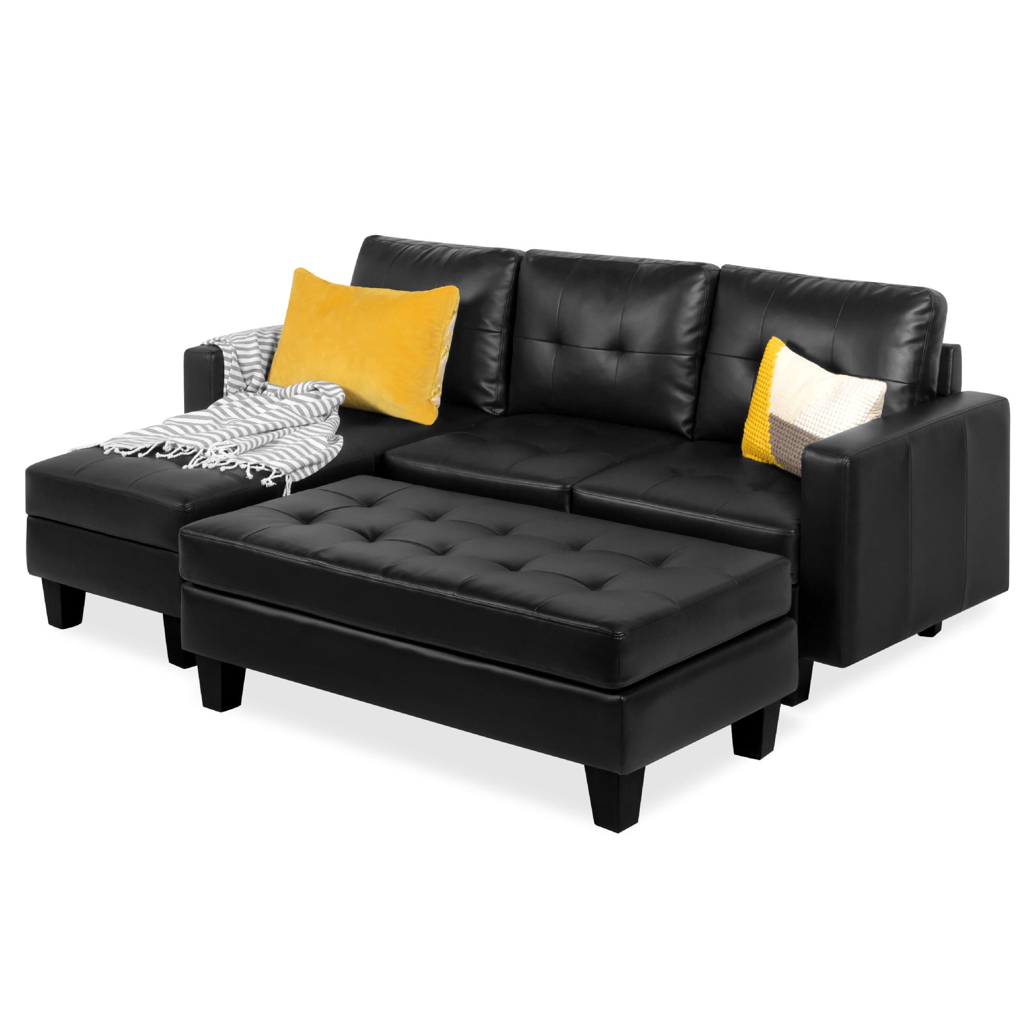 3 Seat L Shaped Sofas In Black In Preferred Best Choice Products 3 Seat L Shape Tufted Faux Leather Sectional Sofa (Photo 3 of 15)