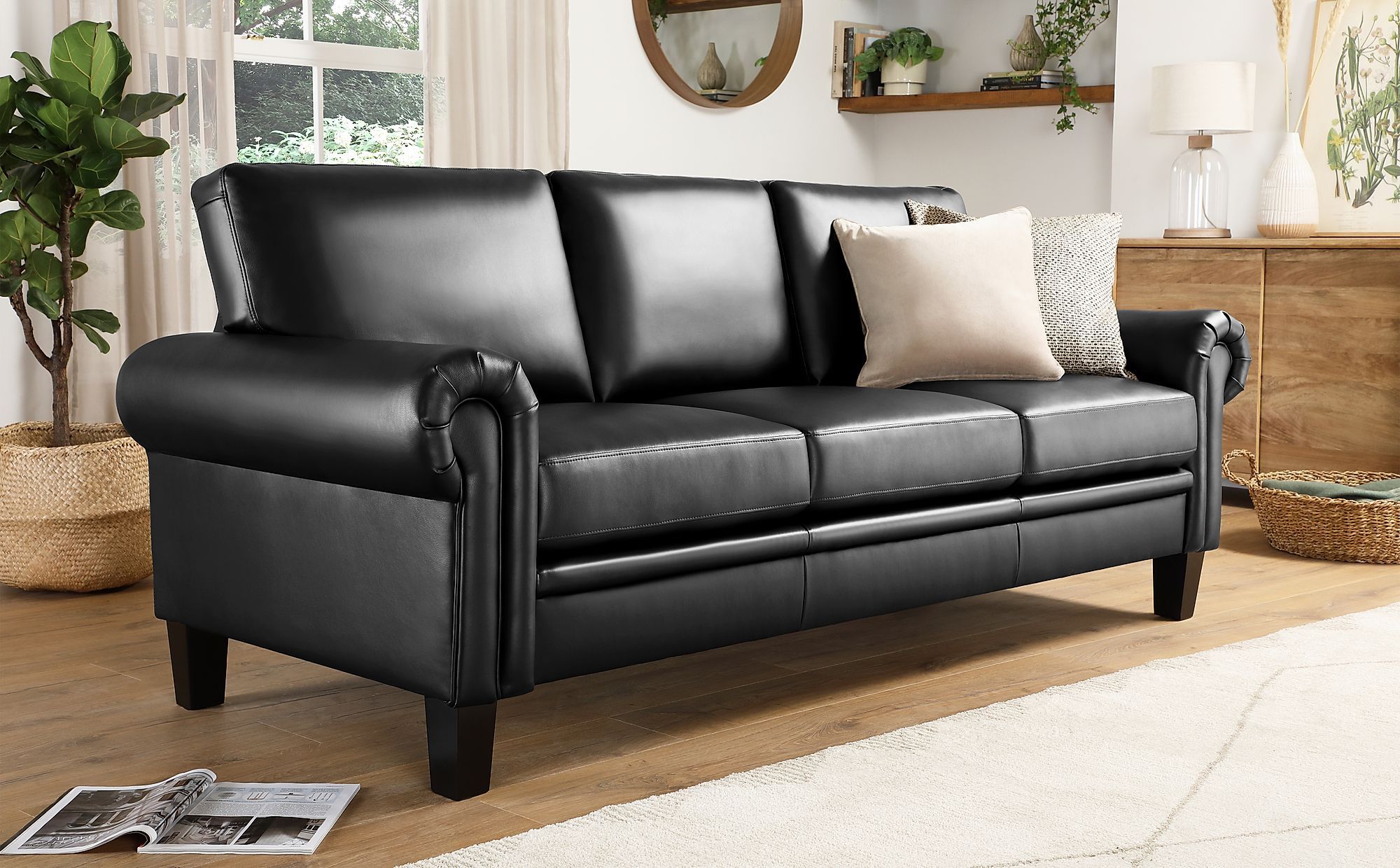 3 Seat L Shaped Sofas In Black Pertaining To Famous Oakley Black Leather 3 Seater Sofa (Photo 10 of 15)