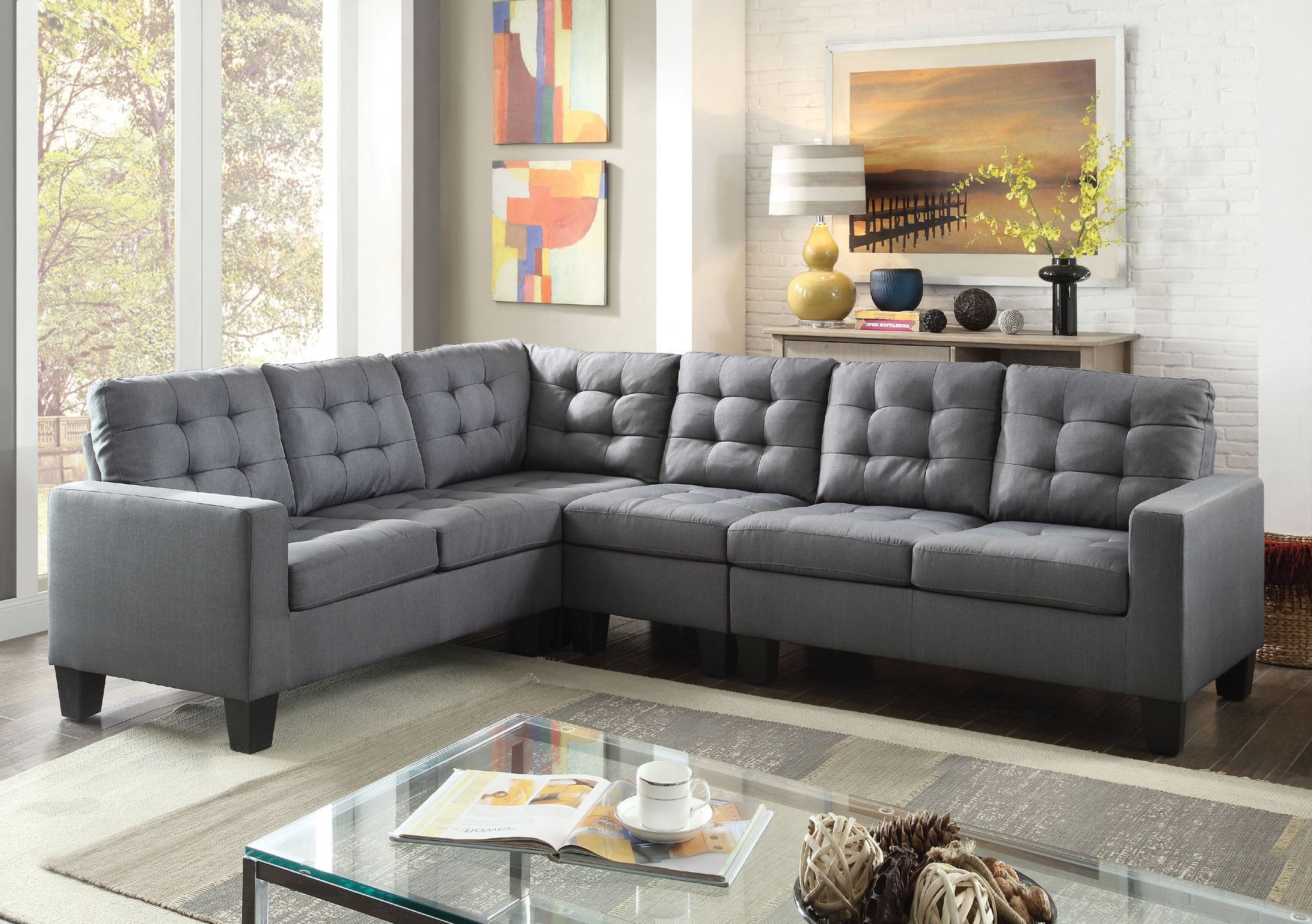 52760 Earsom Gray Linen Sectional Sofa Set – Luchy Amor Furniture In Recent Gray Linen Sofas (View 2 of 15)
