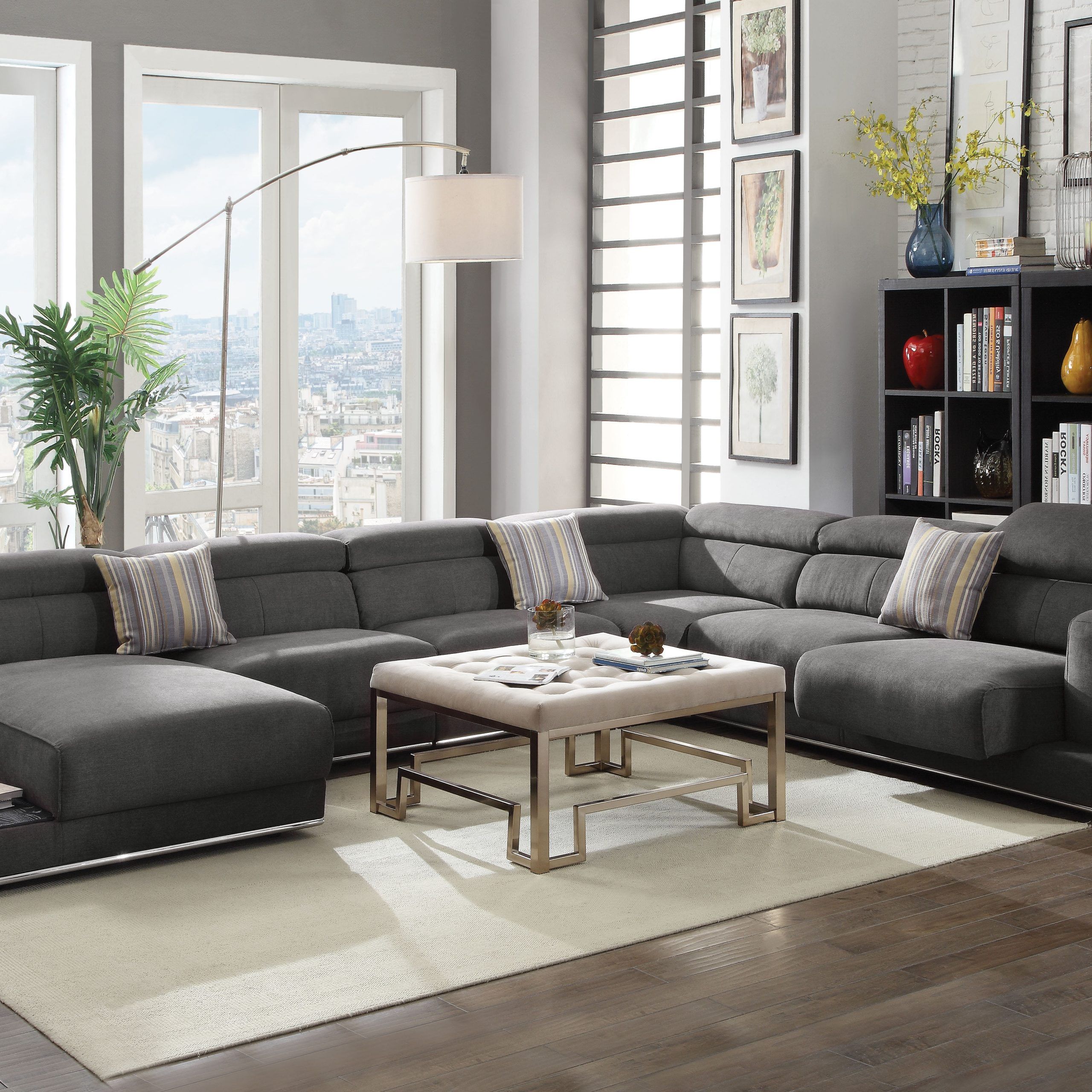 Acme Alwin Sectional Sofa In Dark Gray Fabric Upholstery – Walmart Pertaining To 2018 Sofas In Dark Gray (View 7 of 15)