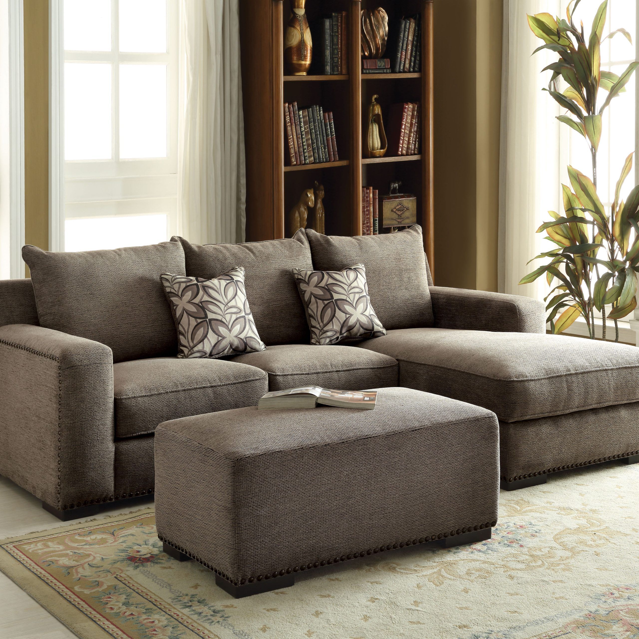 Acme Ushury Sectional Sofa With 2 Pillows , Gray Chenille – Walmart With Famous Chenille Sectional Sofas (View 10 of 15)