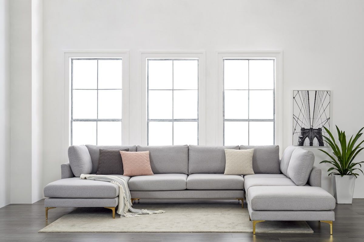 Adams U Shape Sectional Sofa With Chaise, Dove Grey, Right Facing With Regard To Most Recently Released Modern U Shape Sectional Sofas In Gray (View 8 of 15)