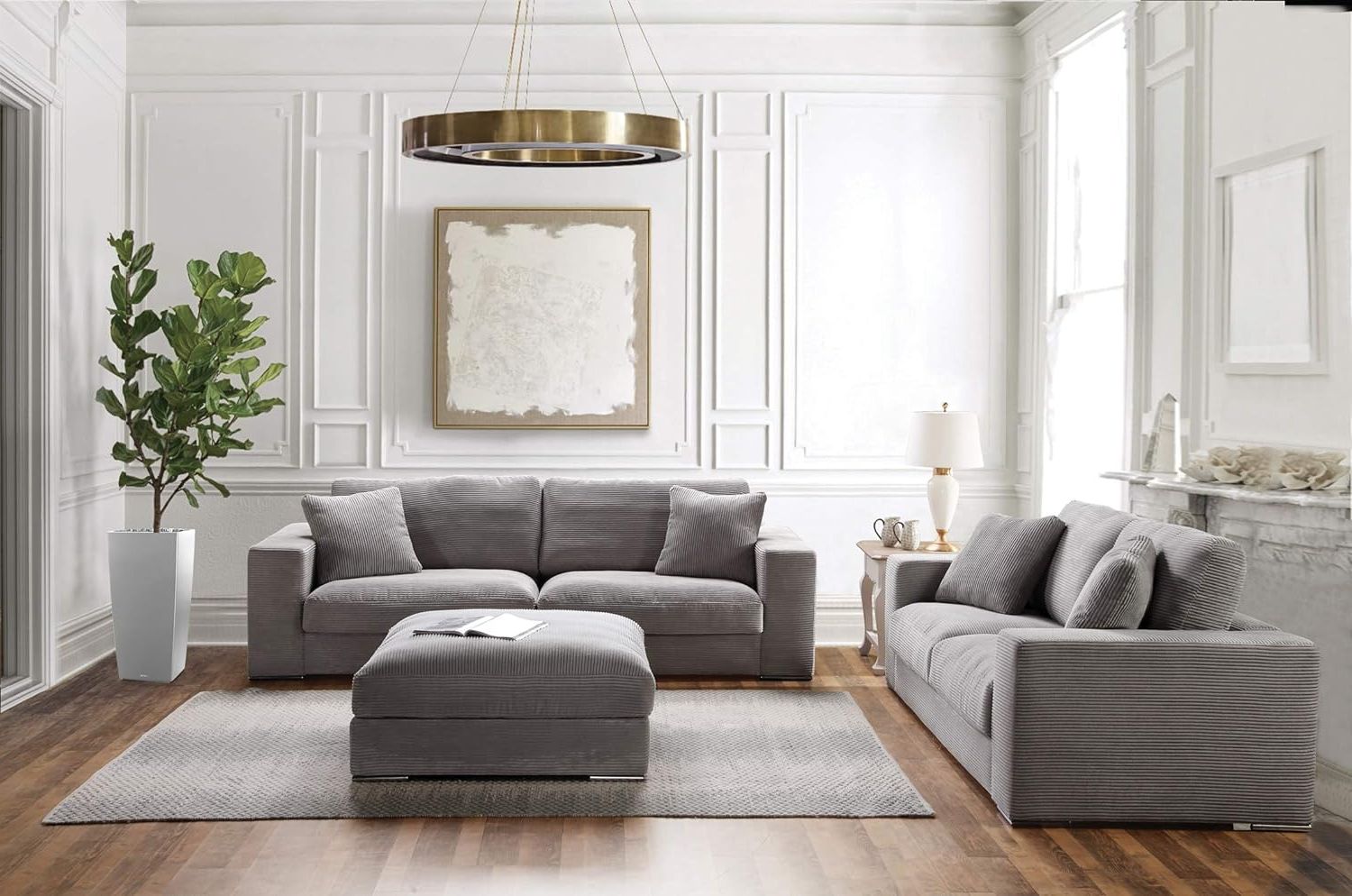 Amazon: Acanva Luxury Classic Modern Corduroy Large Living Room Throughout Most Recent Modern Light Grey Loveseat Sofas (Photo 7 of 15)