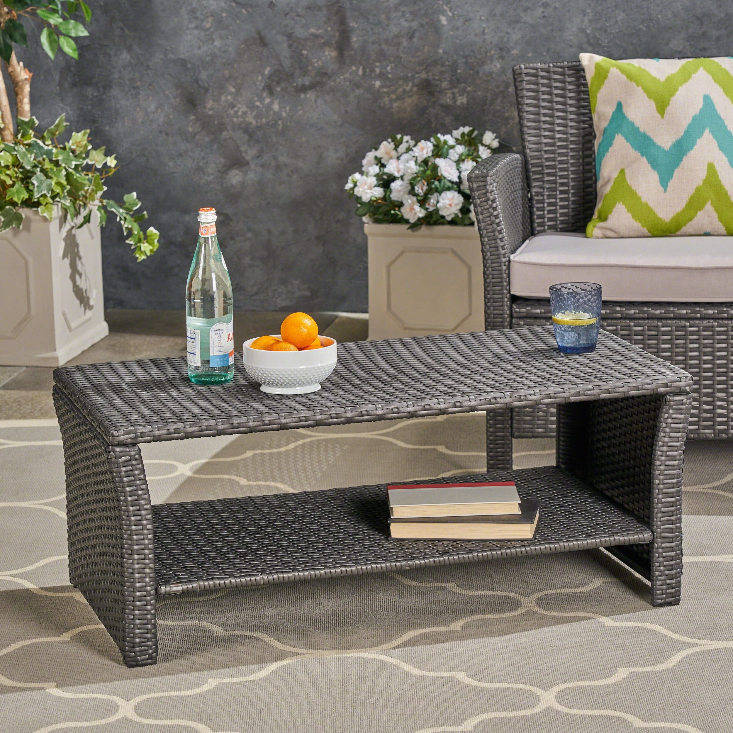 Antony Outdoor Wicker Coffee Table, Gray – Walmart In Most Recent 4pcs Rattan Patio Coffee Tables (Photo 12 of 15)