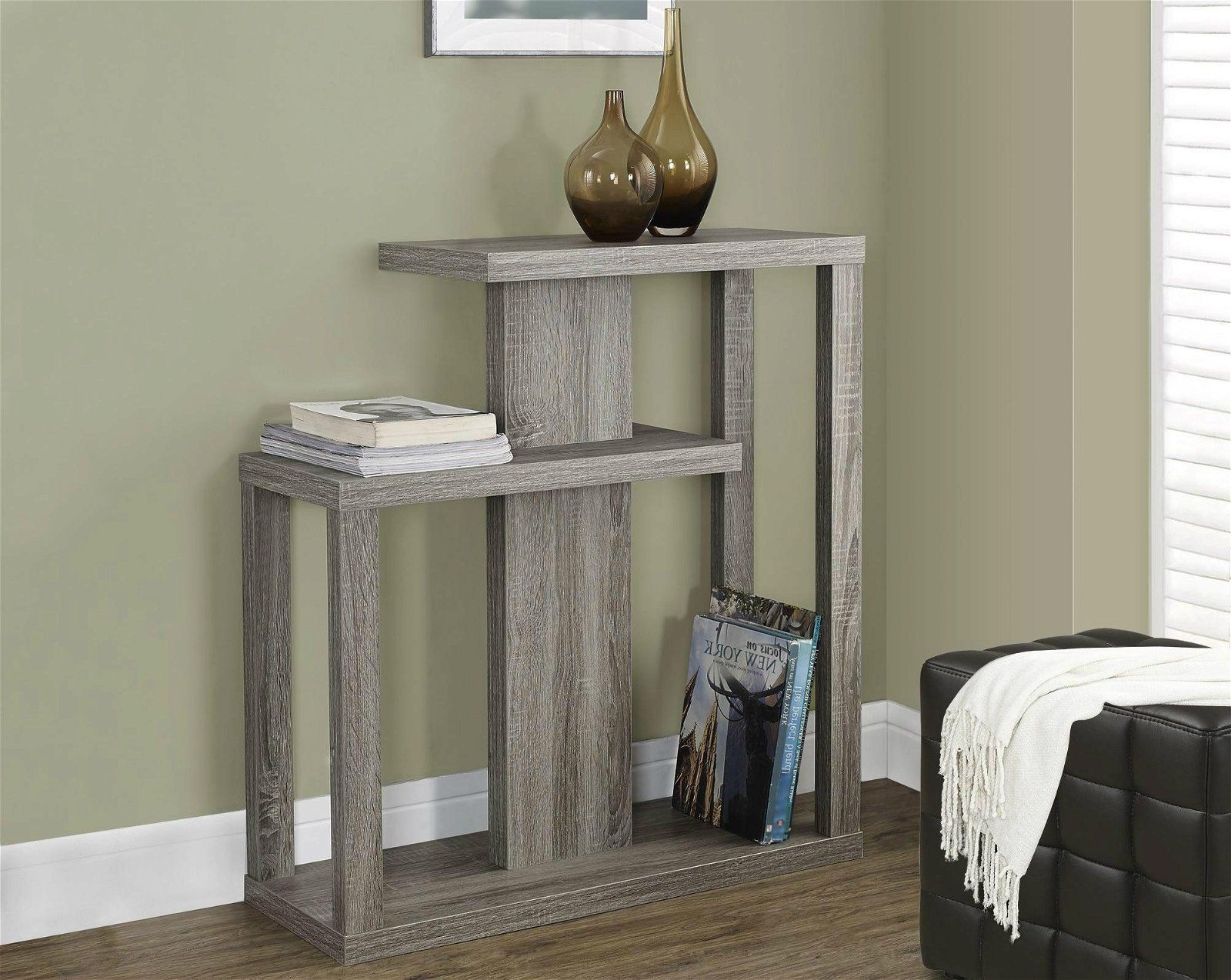 Asymmetrical Console Table Book Stands For Well Known Asymmetrical 2 Tier Rustic Oak Narrow Console Table – Wd 4192 – Mighty (Photo 5 of 15)