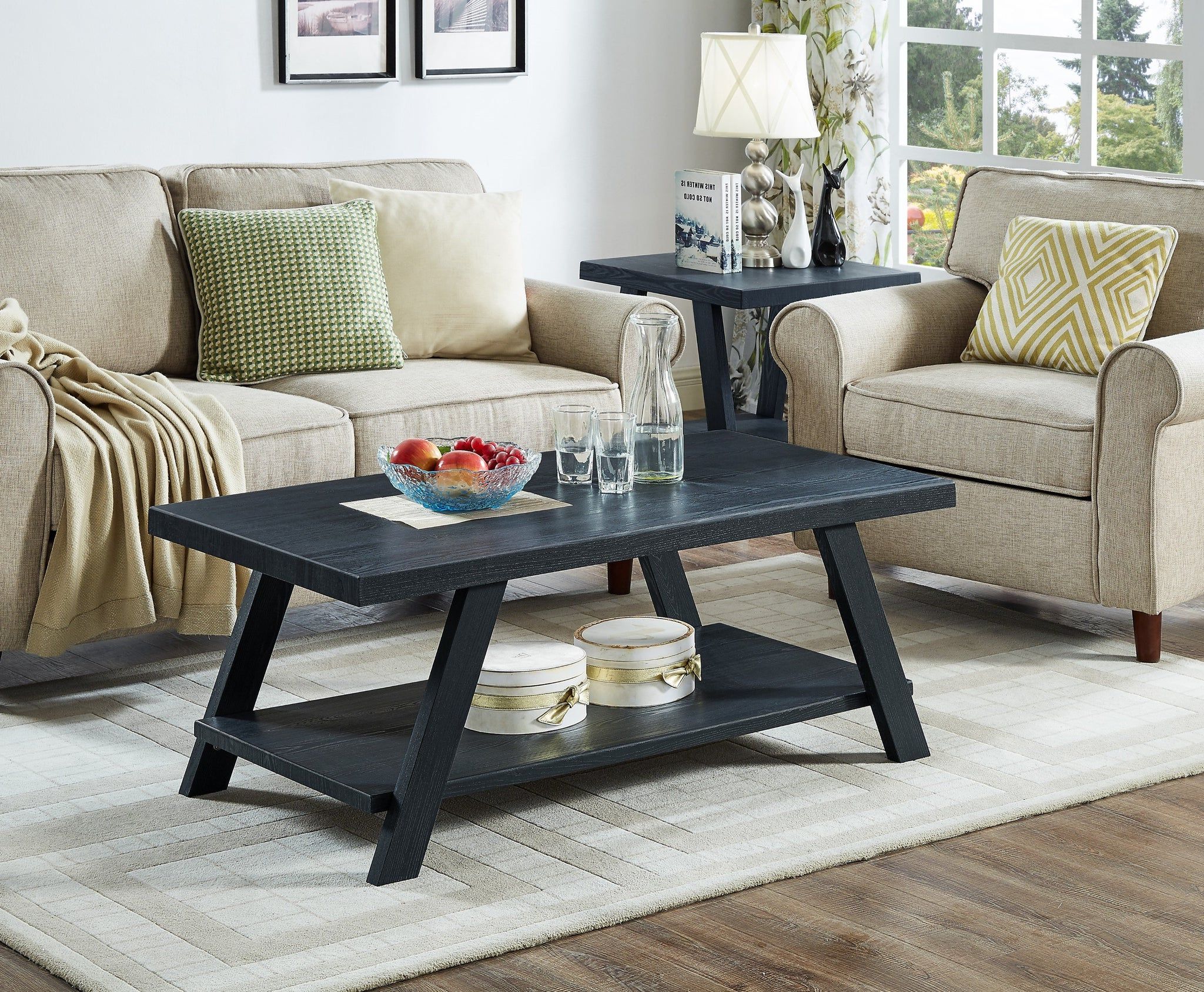Athens Contemporary Replicated Wood Shelf Coffee Set Table In Black Fi Pertaining To Most Recent Pemberly Row Replicated Wood Coffee Tables (View 6 of 15)