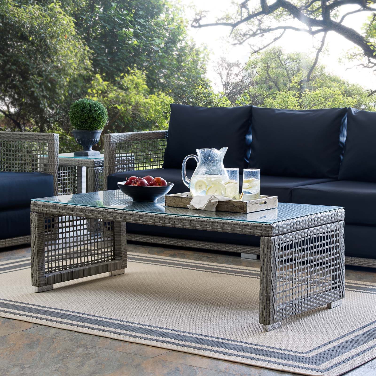 Aura Rattan Outdoor Patio Coffee Table Gray Pertaining To Favorite Rattan Coffee Tables (Photo 6 of 15)