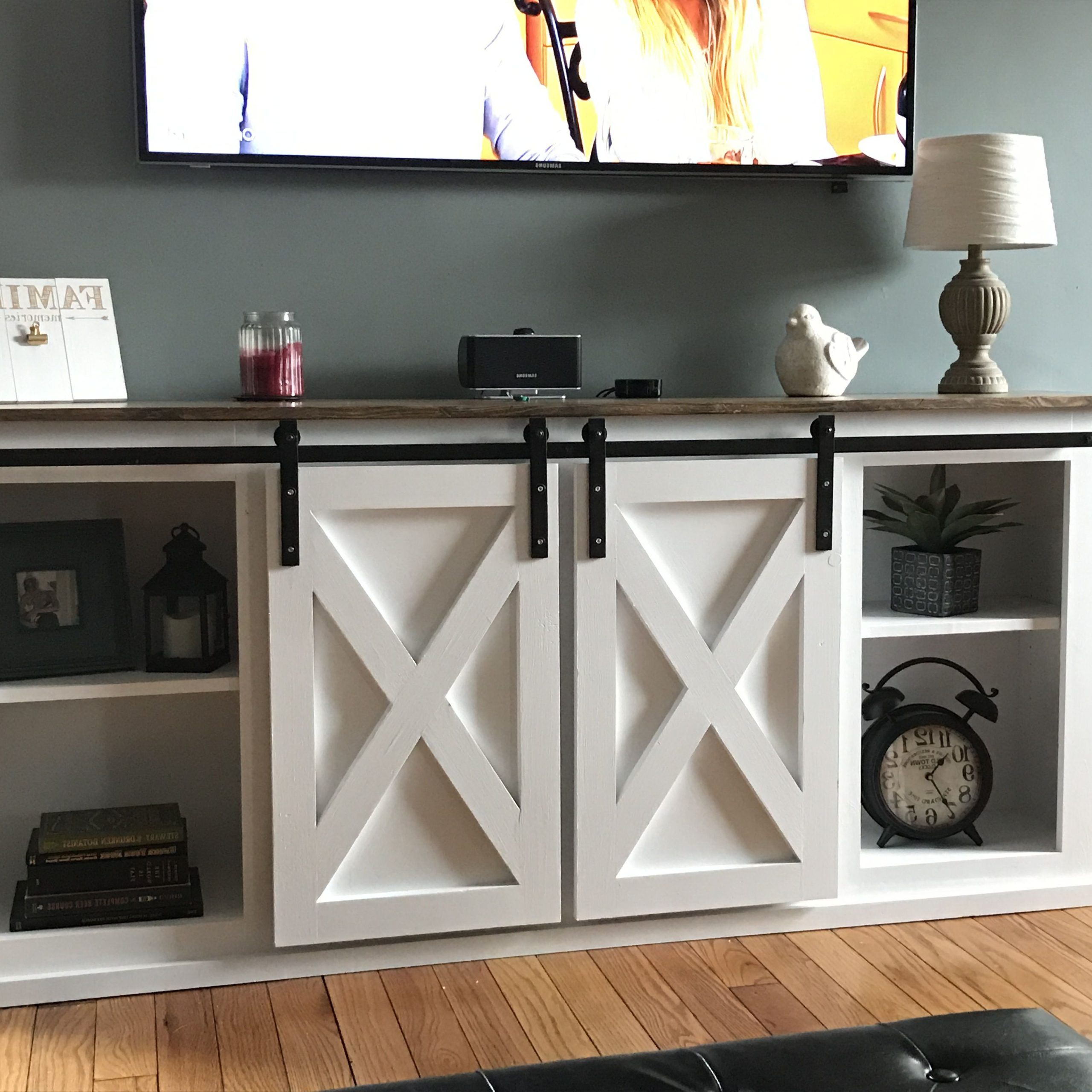 Barn Door Media Tv Stands Pertaining To Newest Custom Build Rustic Media Console Farmhouse Style Tv Stand Barn Door (View 11 of 15)