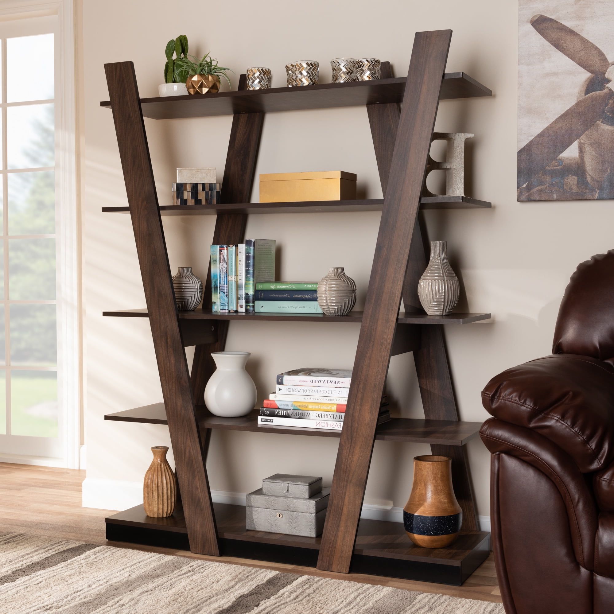 Baxton Studio Michio Modern And Contemporary Walnut Brown Finished 5 Within Trendy Modern Stands With Shelves (Photo 1 of 15)