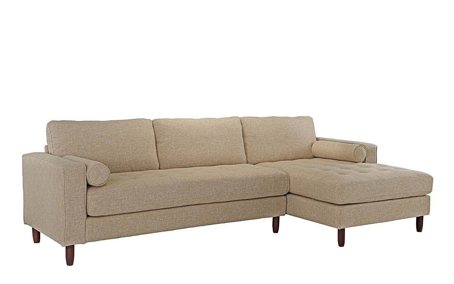 Beige L Shaped Sectional Sofas Inside Latest Mid Century Modern Tufted Fabric Sectional Sofa, L Shape Couch Beige (Photo 10 of 15)