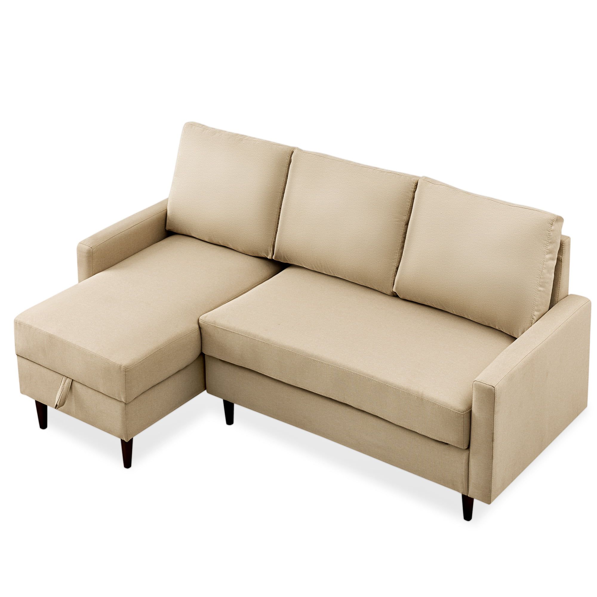 Beige Mid Century Pull Out Sleeper Sectional Sofa With Reversible For Trendy Sofas In Beige (View 12 of 15)