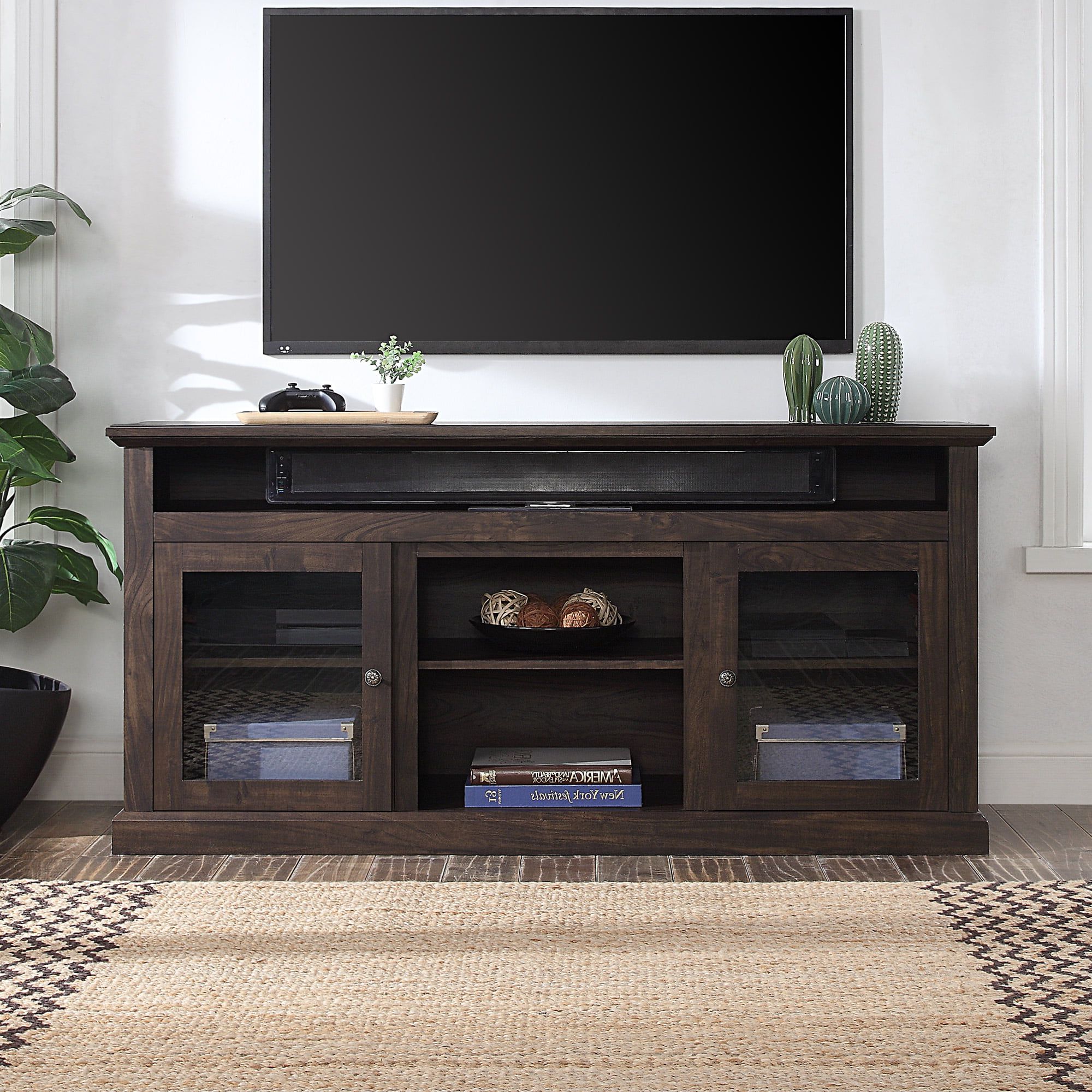 Belleze Cayman 60" Entertainment Center Tv Stand Console Fit Tv's Up To Regarding Widely Used Entertainment Center With Storage Cabinet (View 2 of 15)