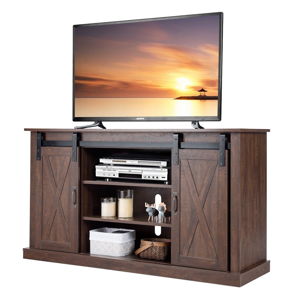 Best And Newest Barn Door Media Tv Stands Regarding Costway Tv Stand Sliding Barn Door Media Center Console Cabinet (View 10 of 15)