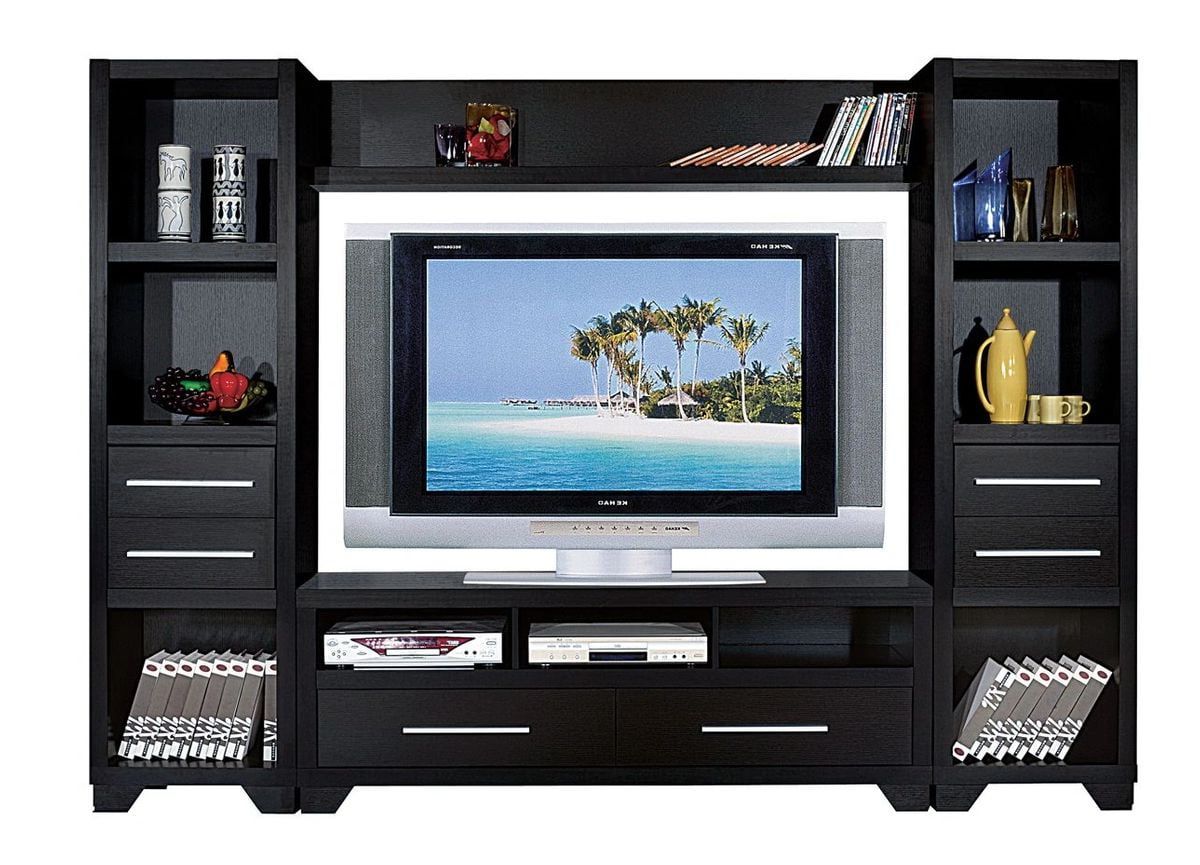 Best And Newest Fc Design 4 Piece Entertainment Center With Tv Stand, 2 Media Tower For Rgb Entertainment Centers Black (Photo 8 of 15)
