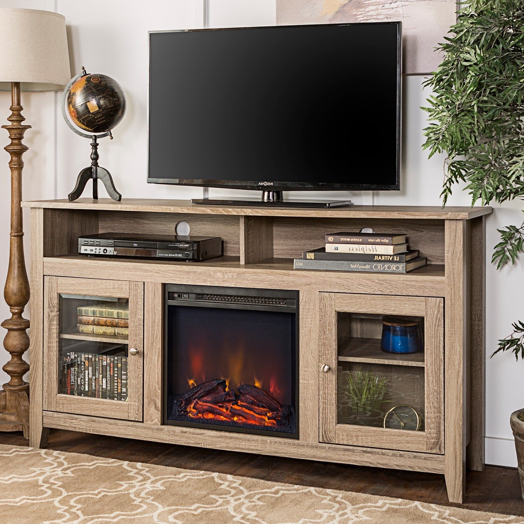 Best And Newest Middlebrook Designs 58 Inch Driftwood Highboy Fireplace Tv Stand Regarding Wood Highboy Fireplace Tv Stands (Photo 1 of 15)