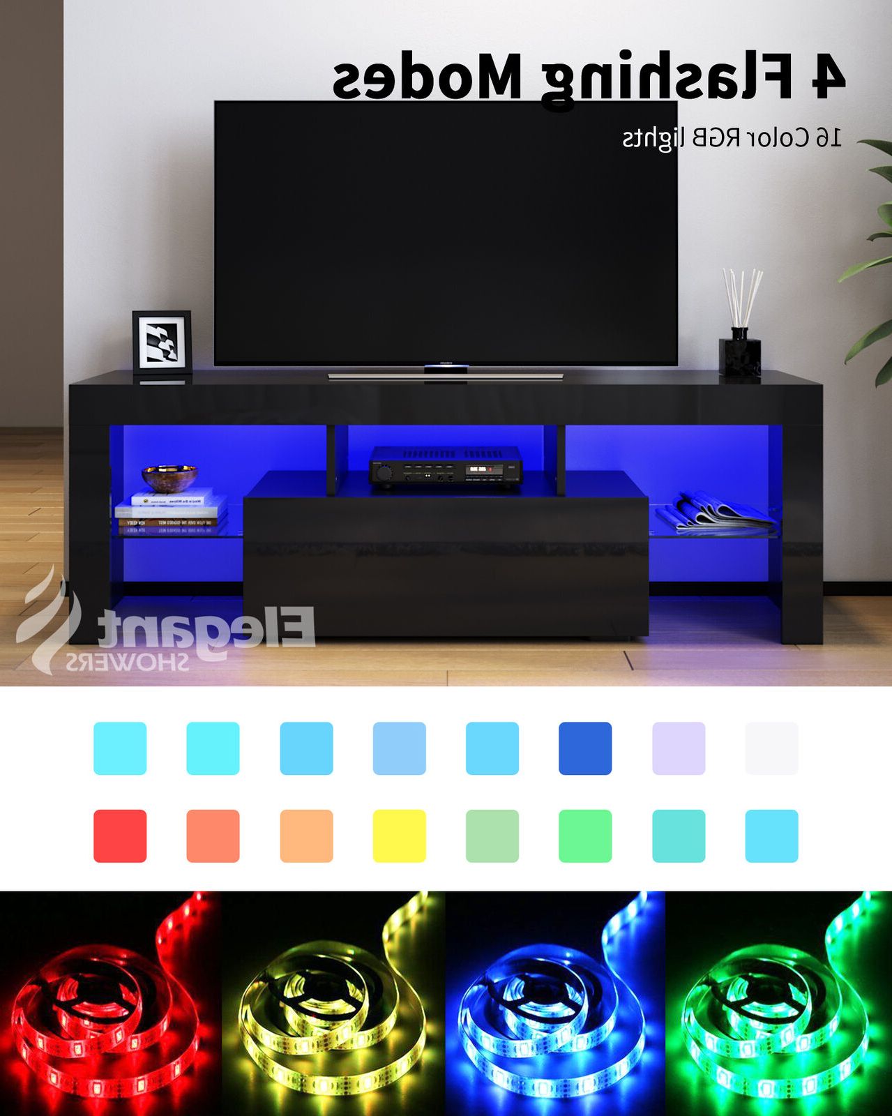 Best And Newest Rgb Entertainment Centers Black Intended For Elegant Rgb Tv Cabinet Black Entertainment Unit Storage Stand 160cm (View 5 of 15)