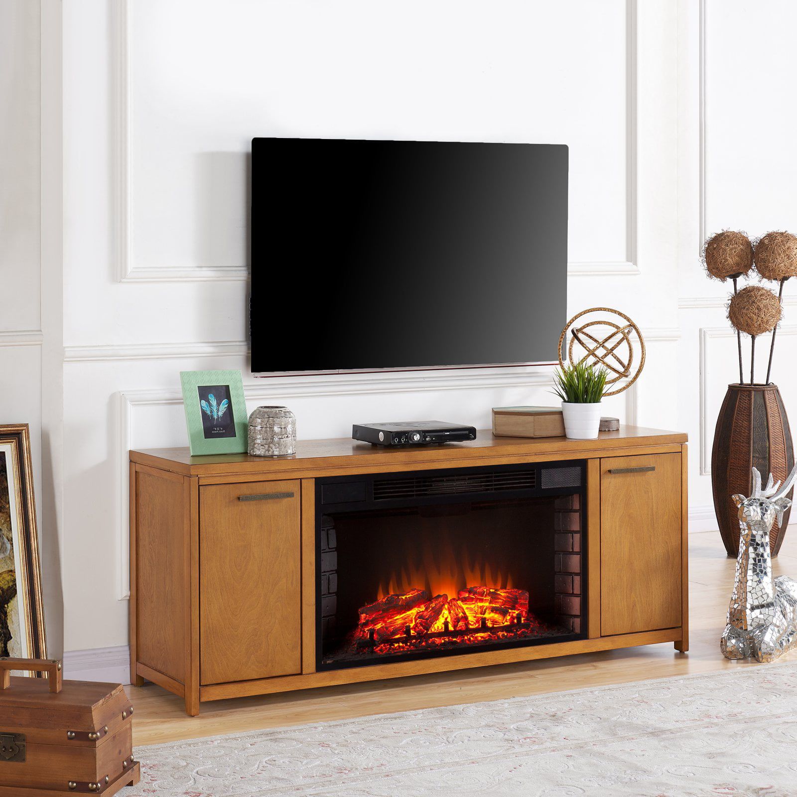 Best And Newest Southern Enterprises Lymden Electric Fireplace Tv Stand – Oak – Walmart Pertaining To Electric Fireplace Tv Stands (View 3 of 15)