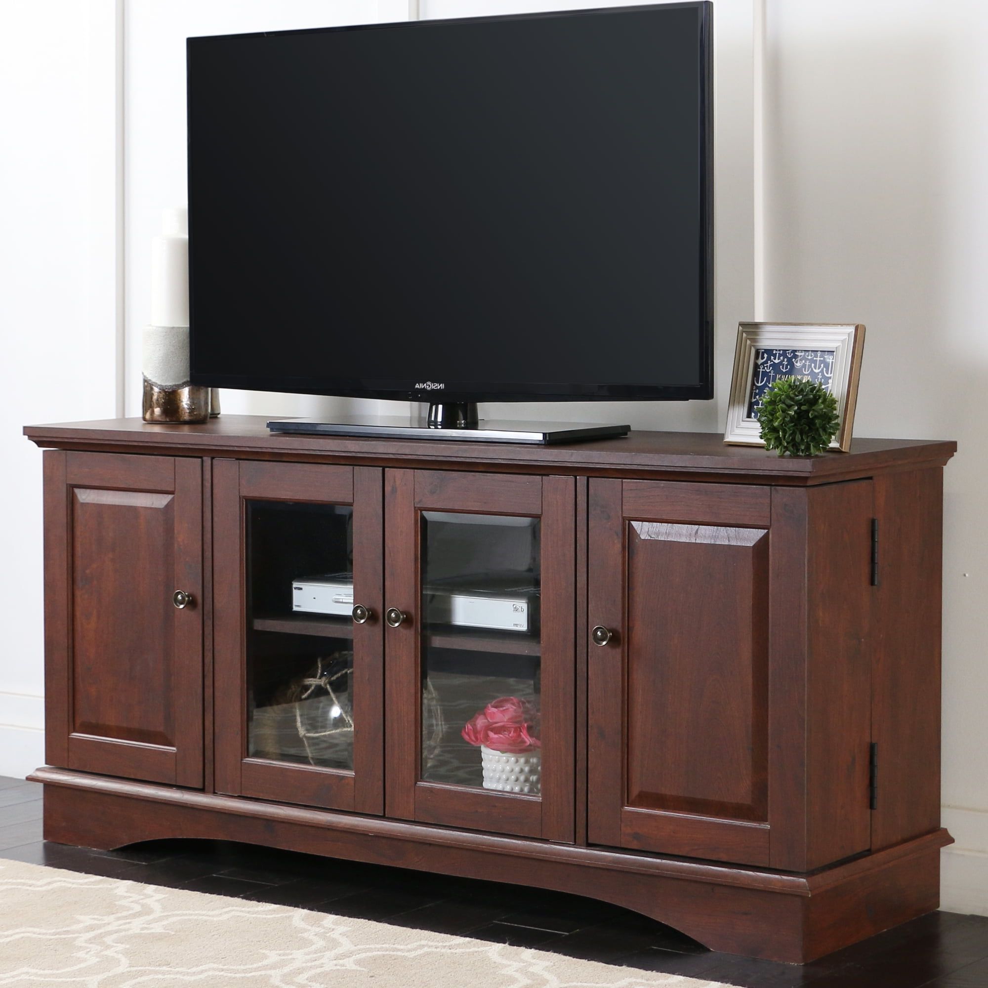 Best And Newest Walker Edison Wood Tv Stand For Tvs Up To 58′, Traditional Brown – Home In 110" Tvs Wood Tv Cabinet With Drawers (View 10 of 15)
