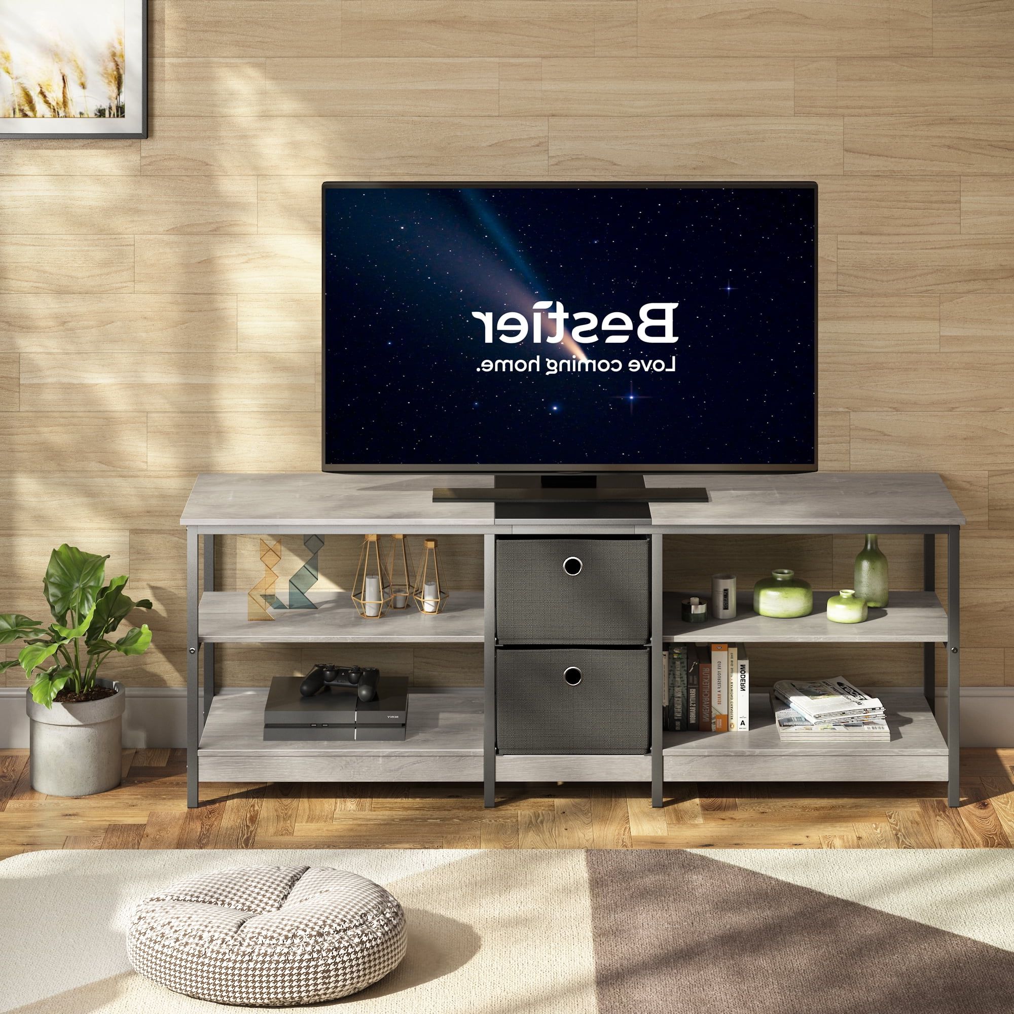 Bestier Farmhouse Entertainment Center Tv Stand With Shelves For Tvs Up With Regard To 2019 Bestier Tv Stand For Tvs Up To 75" (Photo 13 of 15)