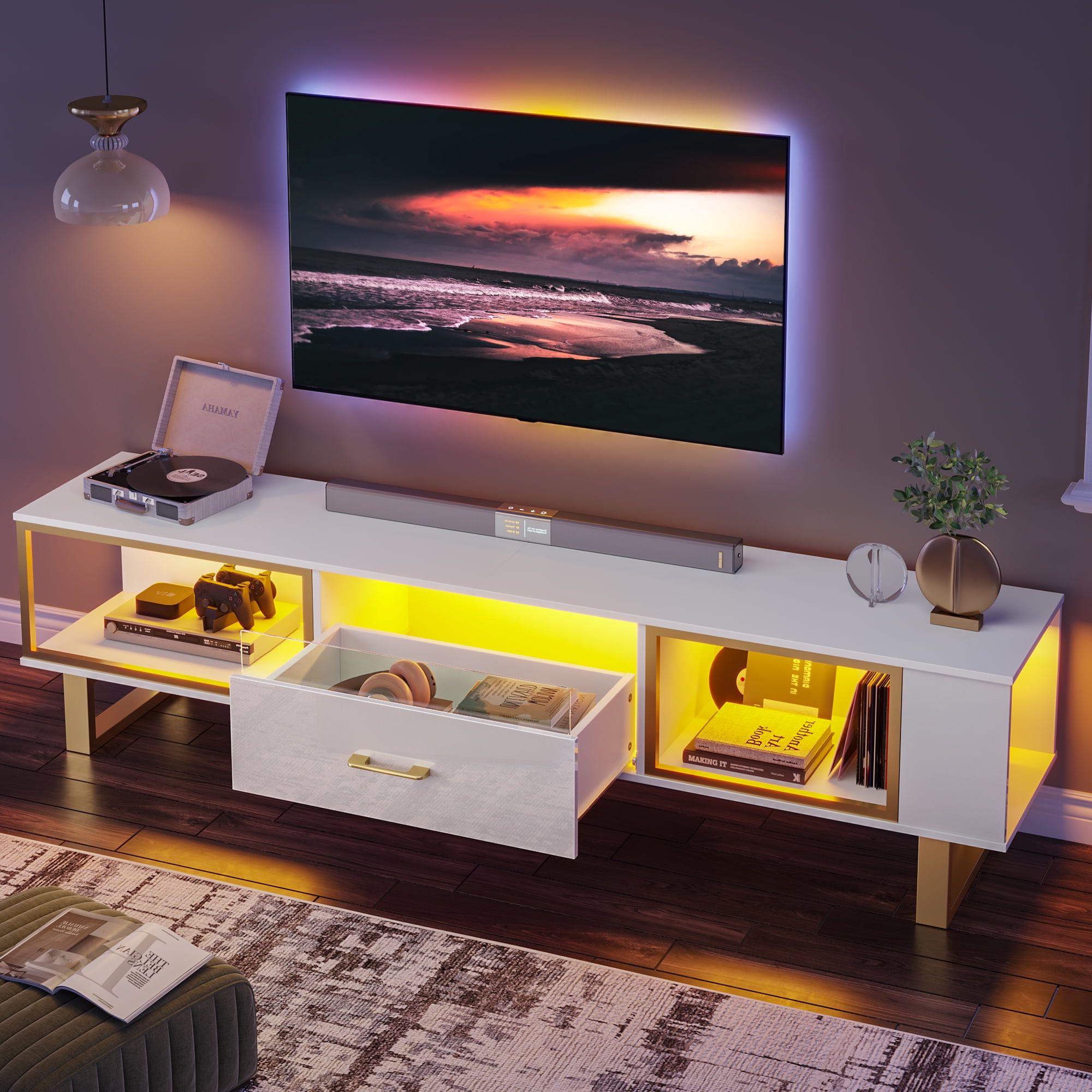 Bestier Tv Stand For Tvs Up To 75" Regarding Latest Bestier 70" Tv Stand For Tvs Up To 75 Inch High Gloss Modern Led (Photo 12 of 15)