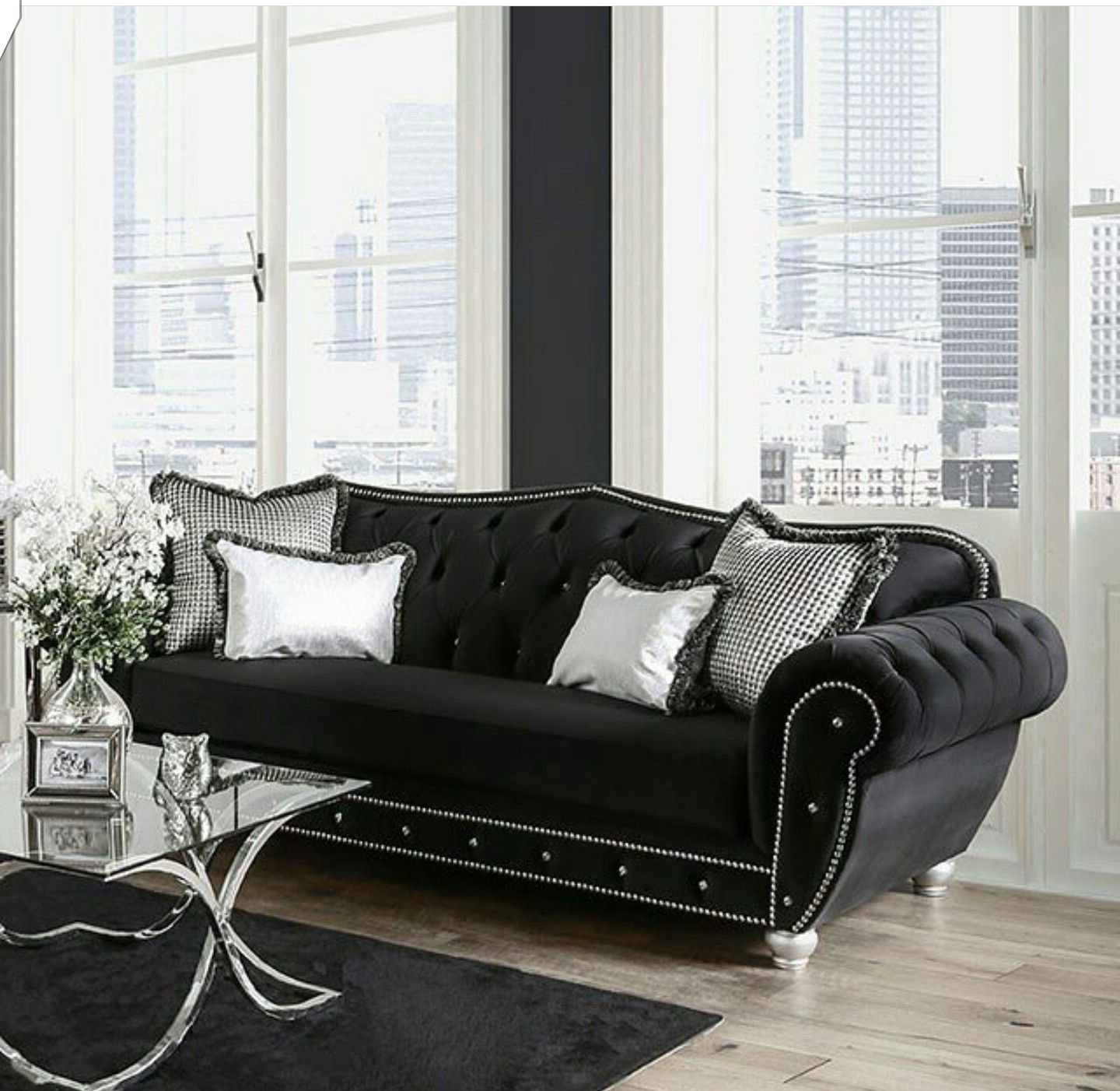 Black Fabric Sofa, Furniture Of America (Photo 1 of 15)