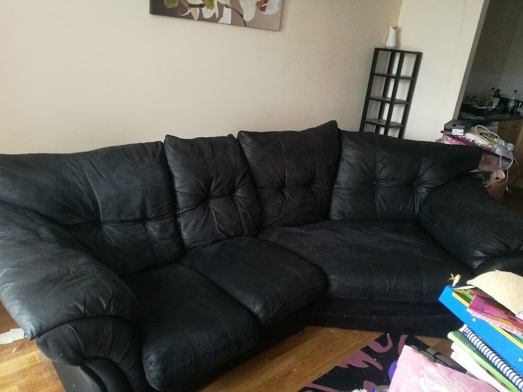 Black Faux Suede Cozy Corner Sofa. (Photo 9 of 15)