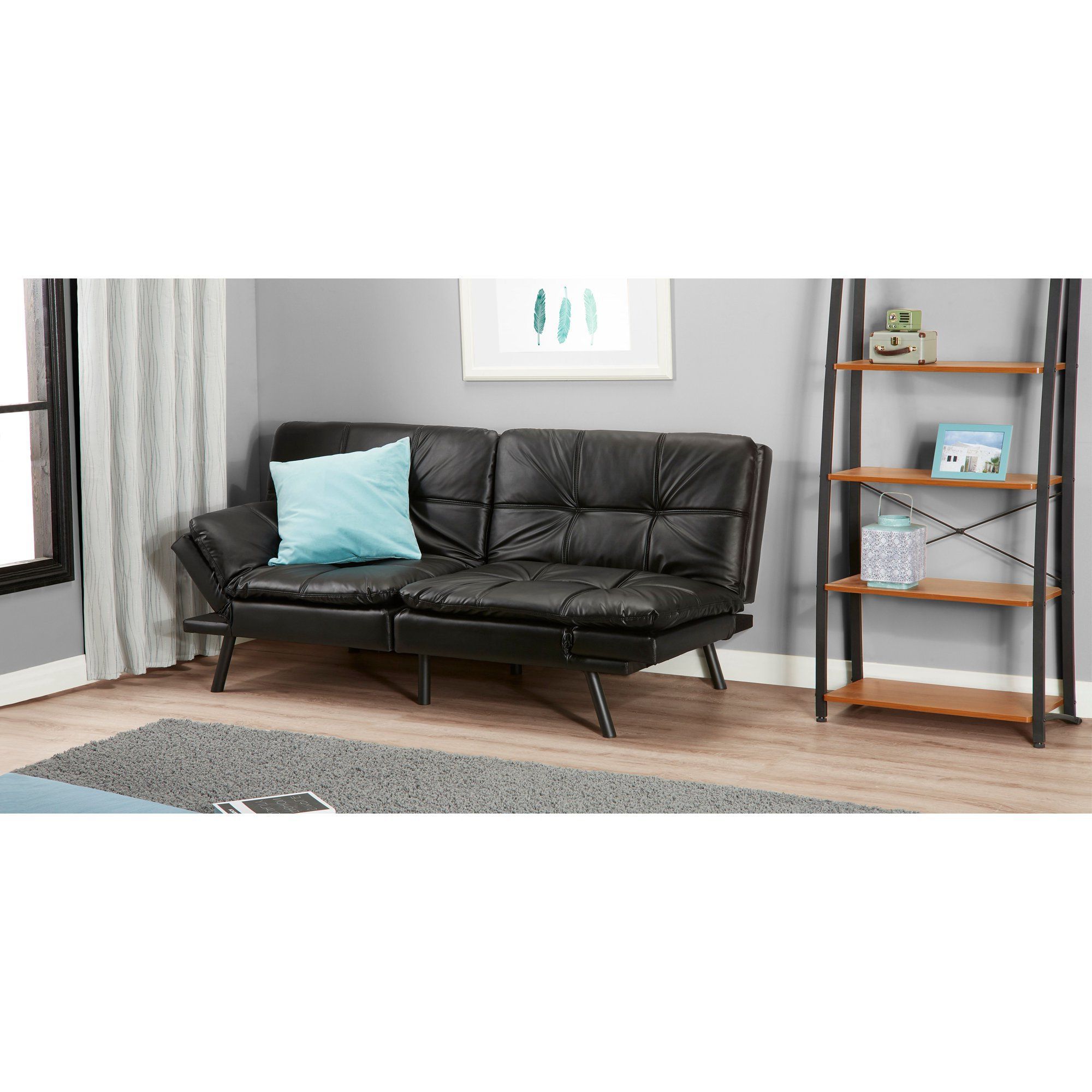 Black Faux Suede Memory Foam Sofas Within Recent Mainstays Memory Foam Futon, Black Faux Leather, 72'' – Walmart (View 6 of 15)