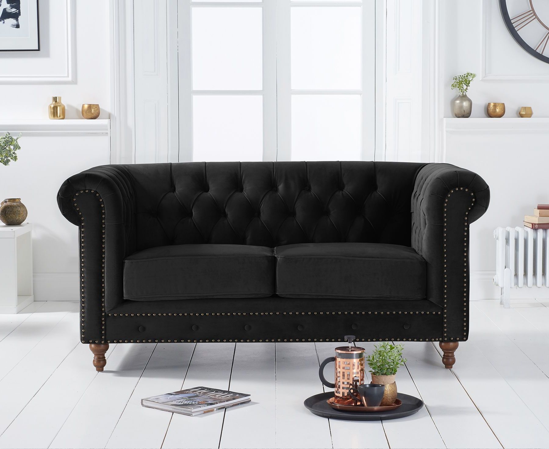 Black Velvet 2 Seater Sofa Beds Intended For Current Durham Black Velvet 2 Seater Sofa – Lycroft Interiors (Photo 4 of 15)