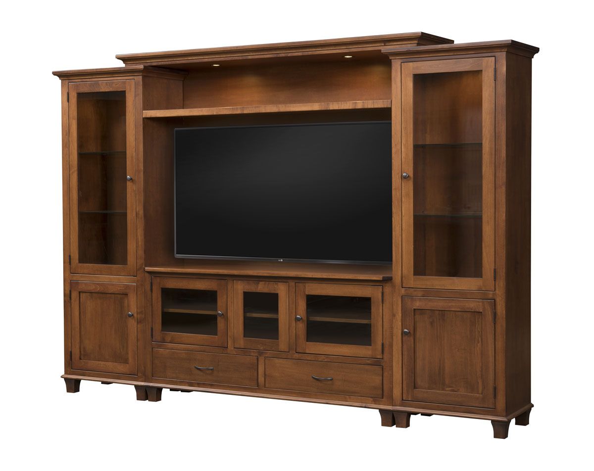Bourten Bridge Wall Unit Entertainment Center In Brown Maple With An Within Most Current Entertainment Units With Bridge (View 5 of 15)