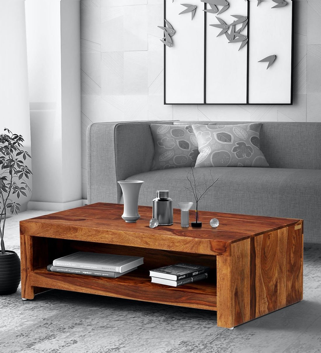 Buy Acropolis Solid Wood Coffee Table In Rustic Teak Finish Within Latest Modern Wooden X Design Coffee Tables (Photo 4 of 15)
